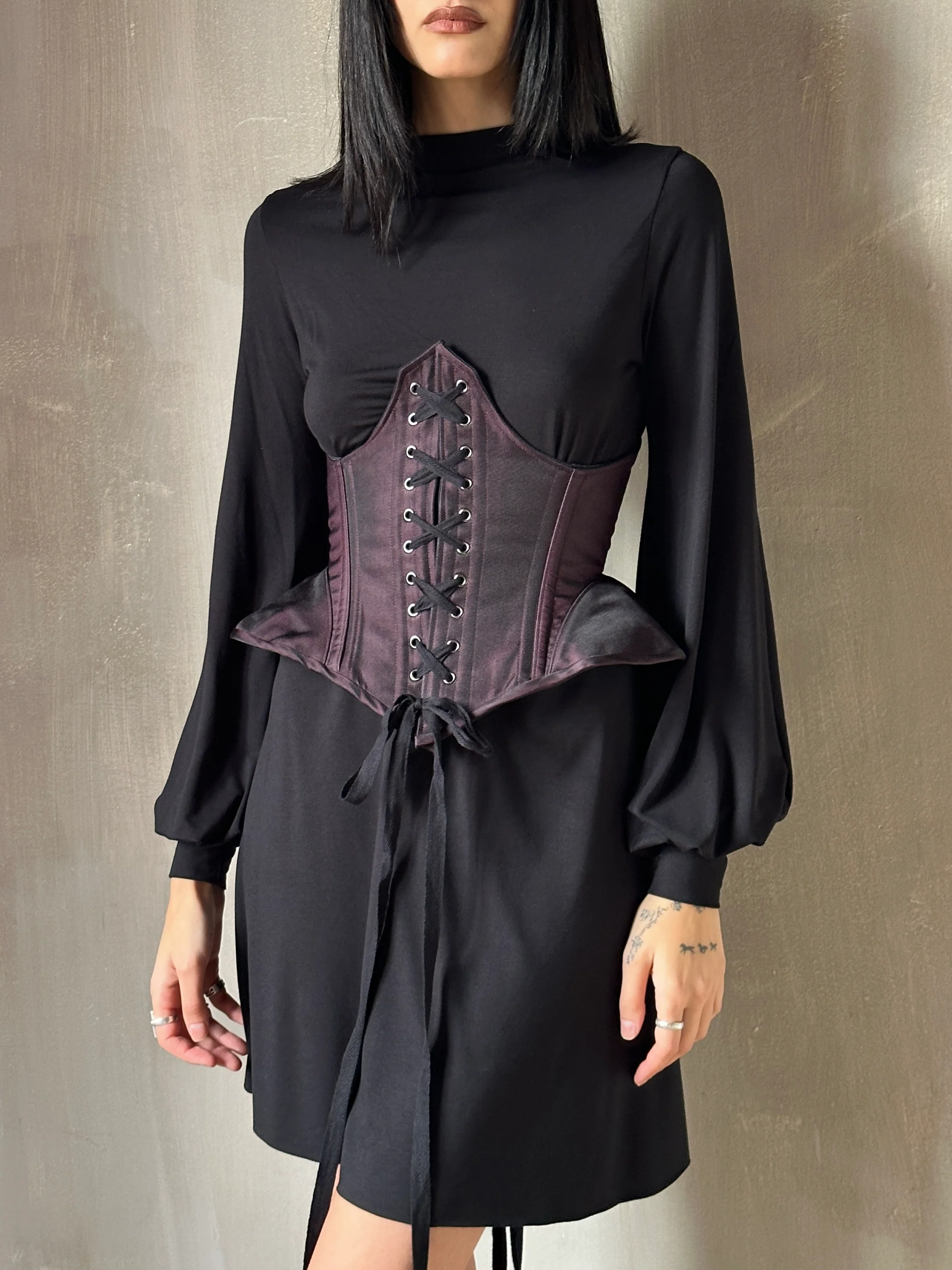 Sample Sale: Underbust Pannier Corset in Black-Purple Silk (Size I & IV) - Image 8