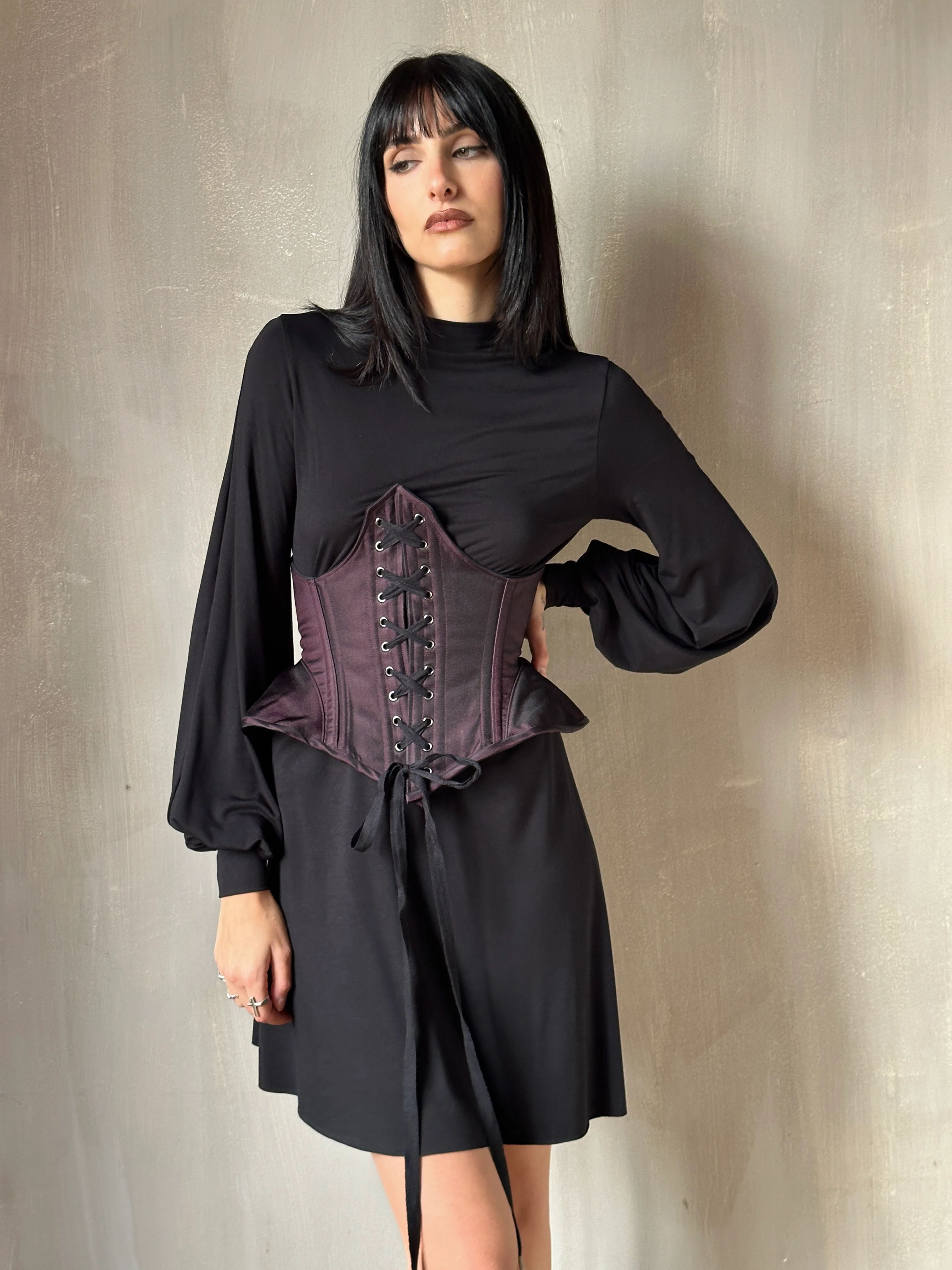 Sample Sale: Underbust Pannier Corset in Black-Purple Silk (Size I & IV) - Image 9