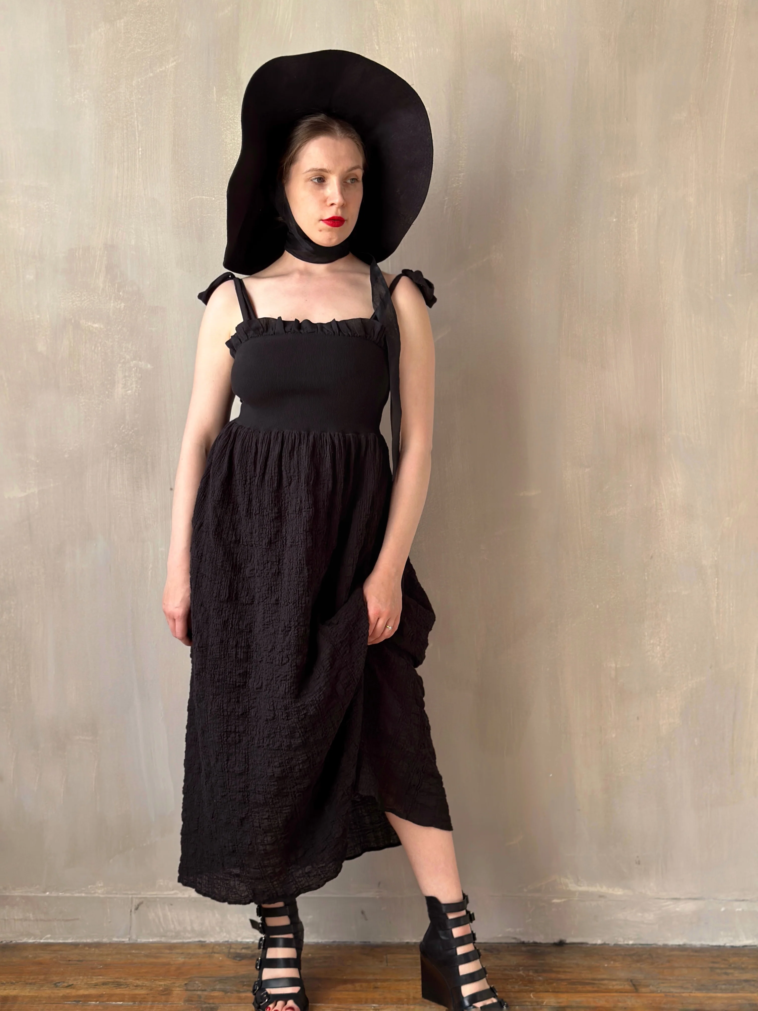 Black Linen Sun Hat with Silk Ties (Made-to-Order) - Image 10