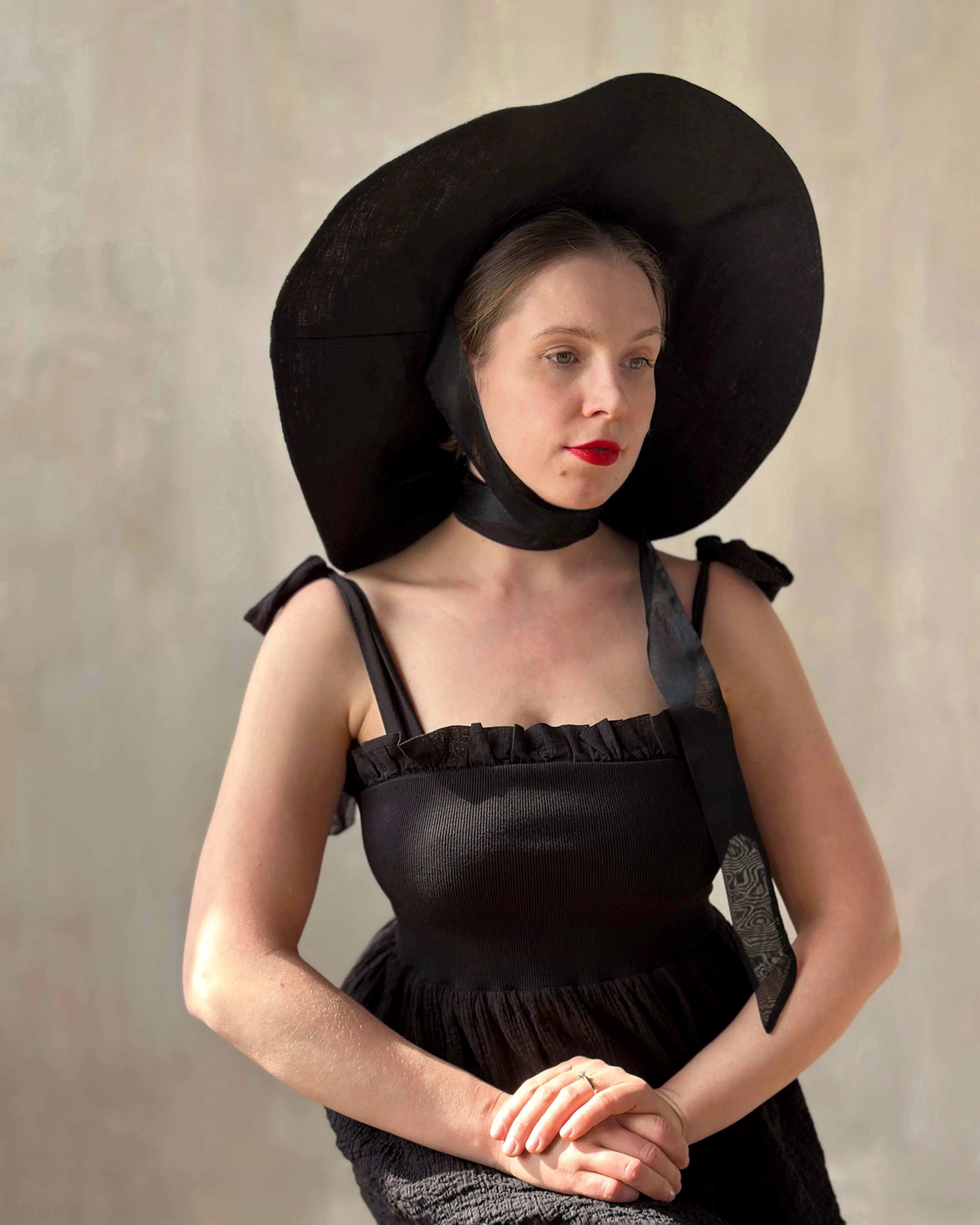 Black Linen Sun Hat with Silk Ties (Made-to-Order) - Image 3