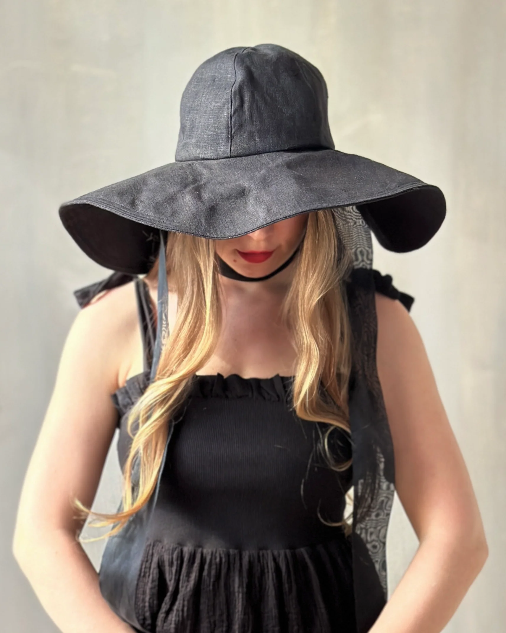 Black Linen Sun Hat with Silk Ties (Made-to-Order) - Image 4