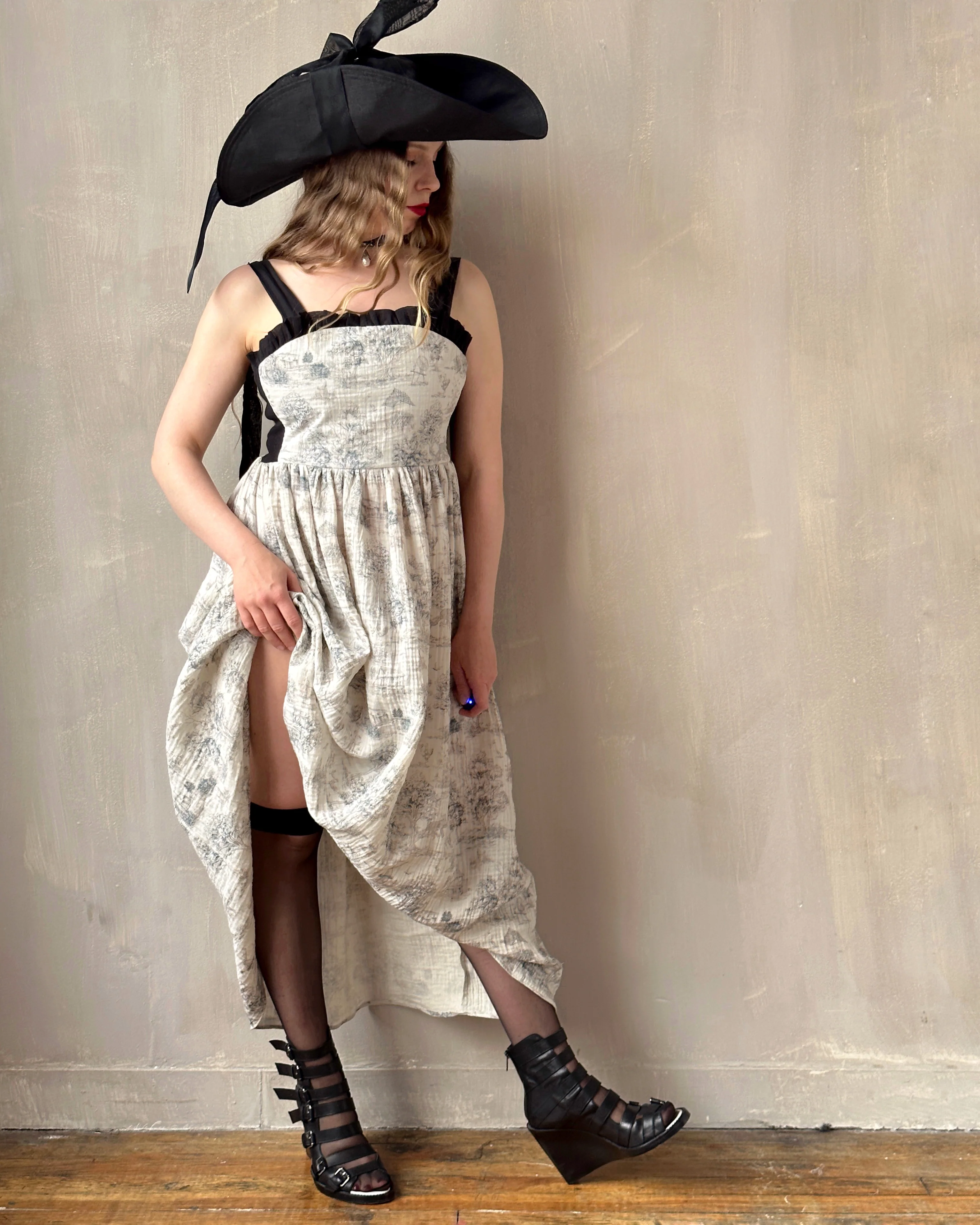 Black Linen Sun Hat with Silk Ties (Made-to-Order) - Image 5