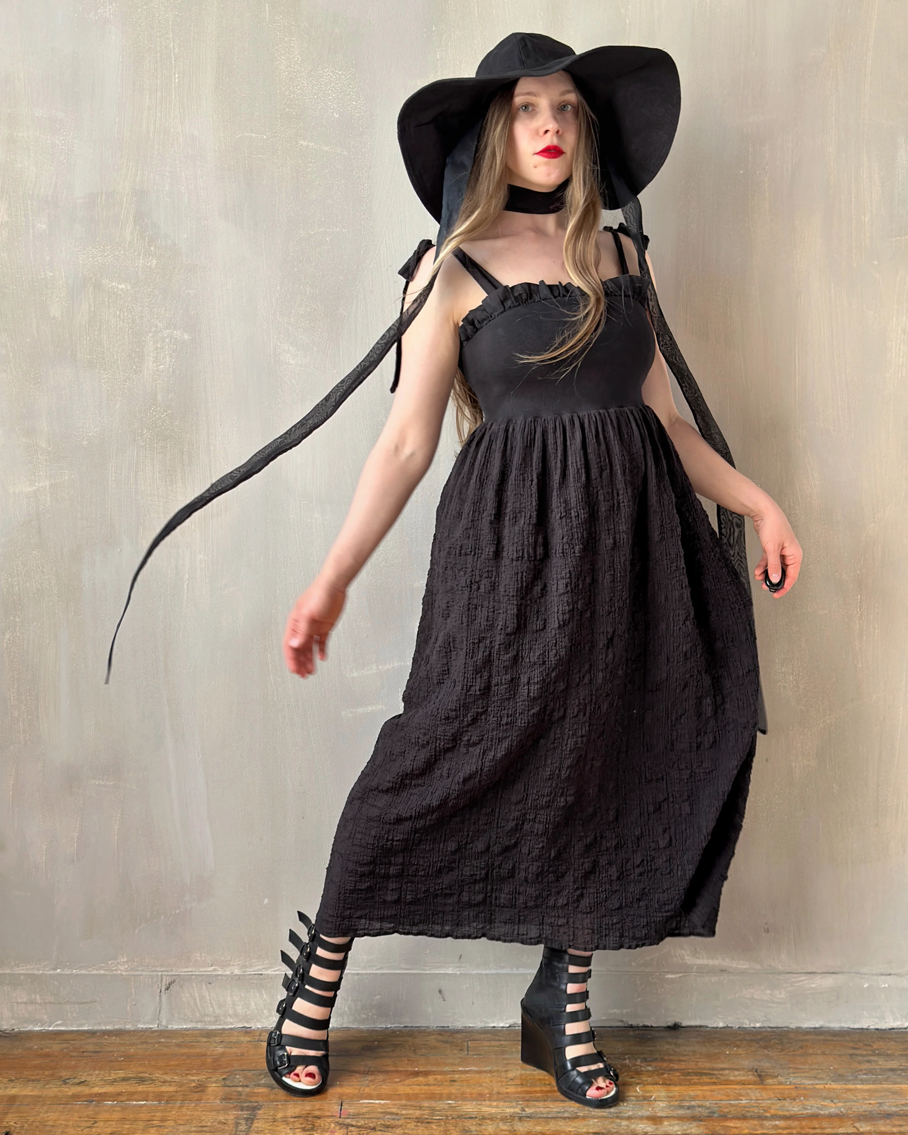 Black Linen Sun Hat with Silk Ties (Made-to-Order) - Image 6