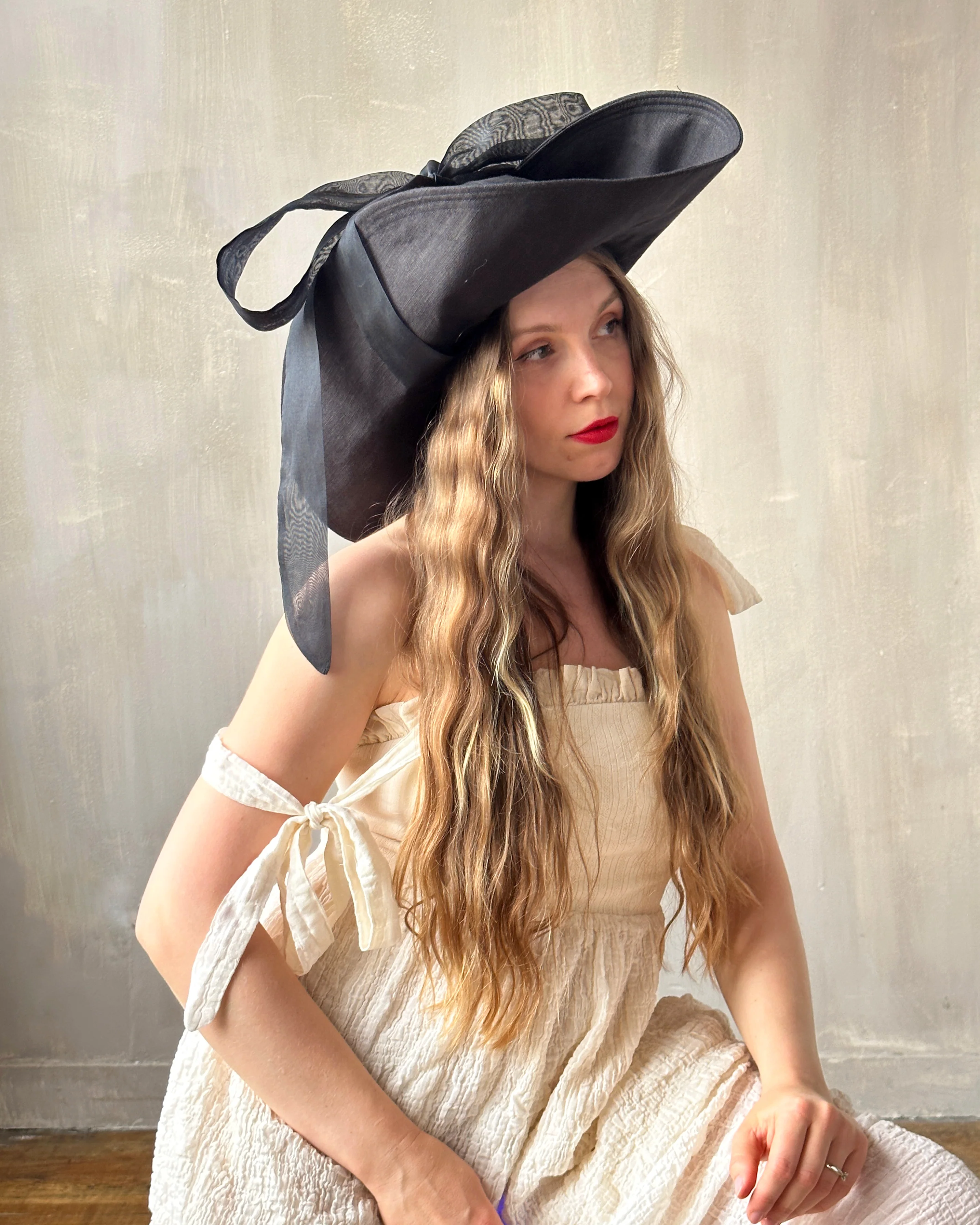 Black Linen Sun Hat with Silk Ties (Made-to-Order) - Image 7