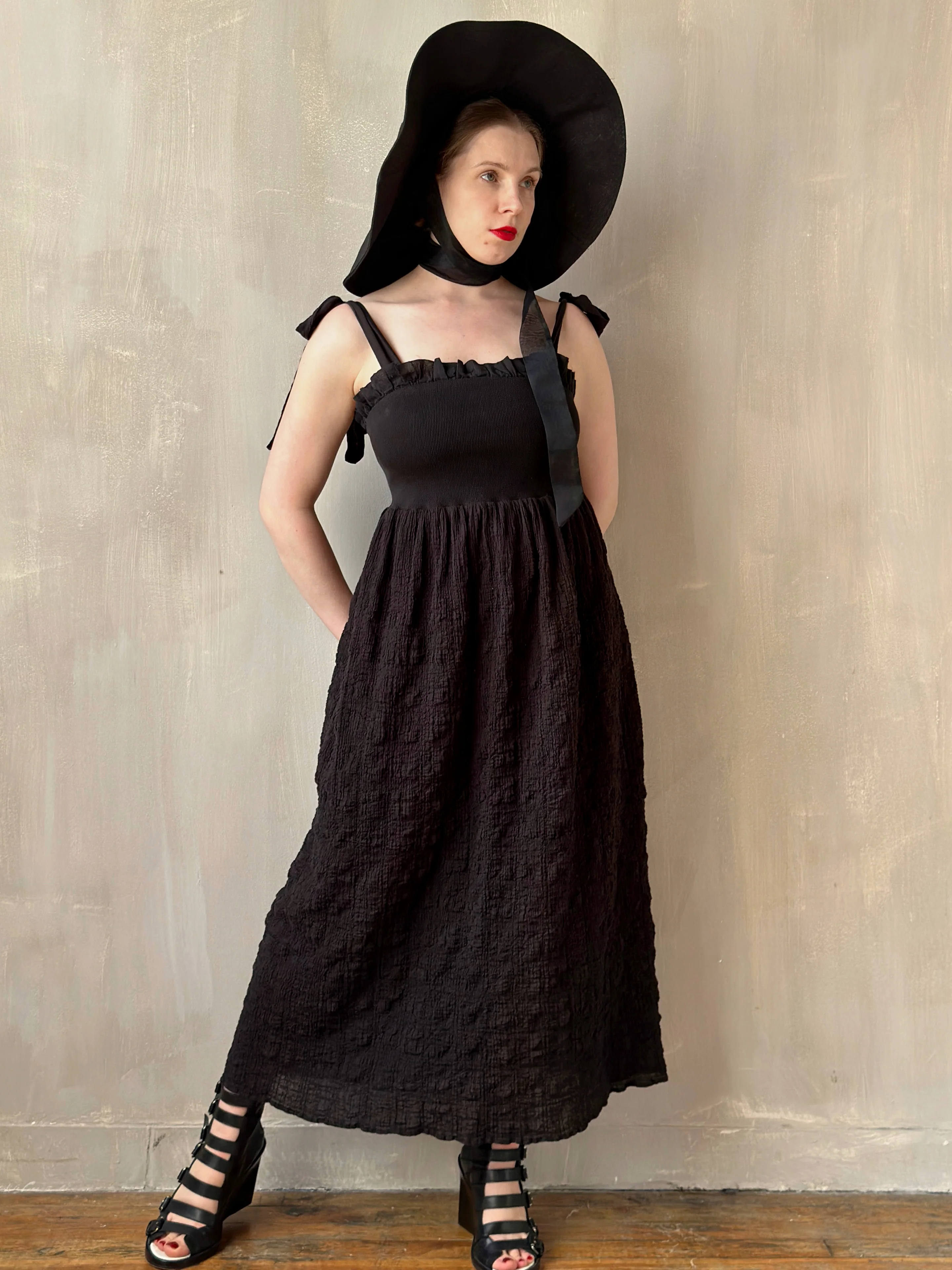 Black Linen Sun Hat with Silk Ties (Made-to-Order) - Image 8