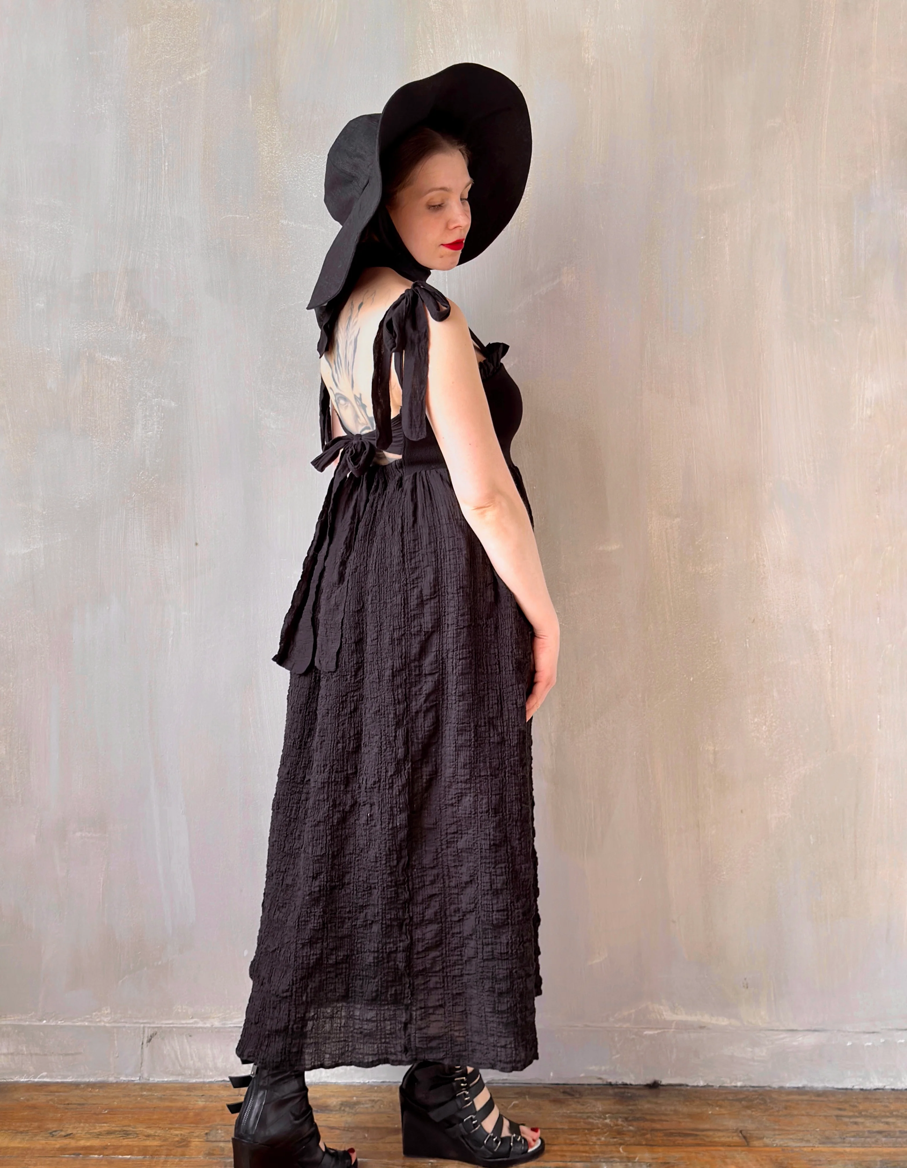 Black Linen Sun Hat with Silk Ties (Made-to-Order) - Image 9