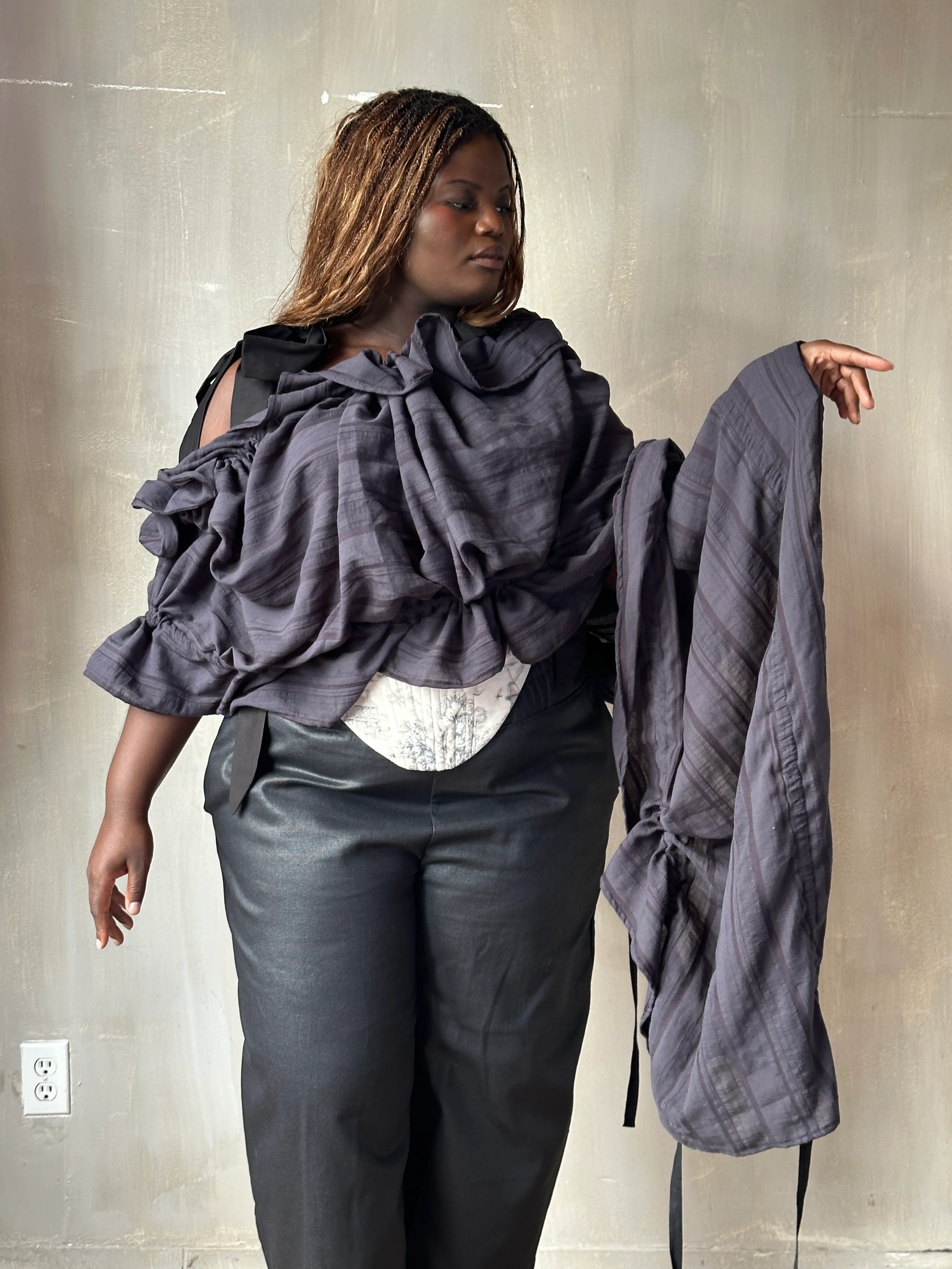 FW25: Drawstring Scarf in Nightshade Jacquard Stripe (In Stock) - Image 5