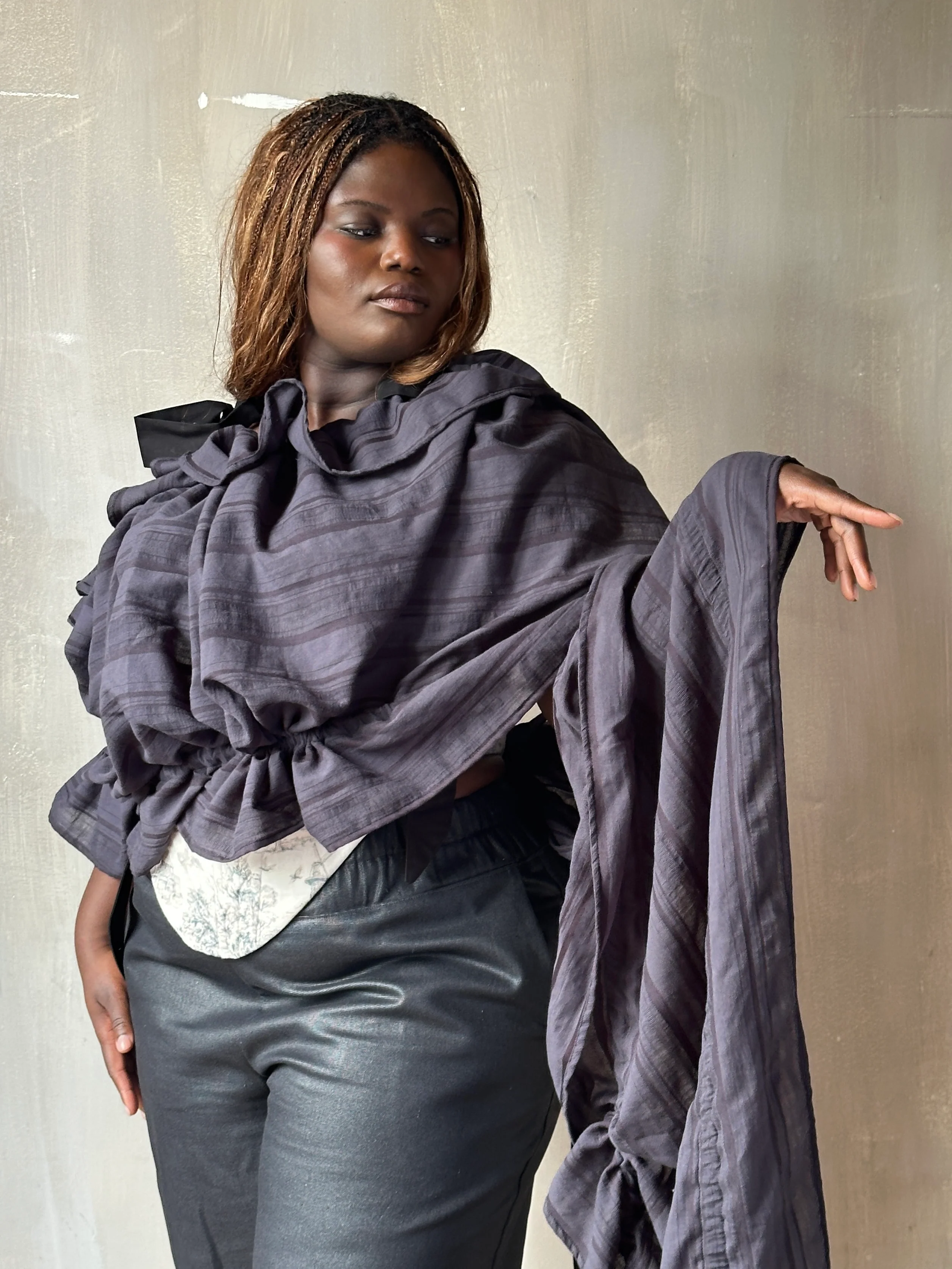 FW25: Drawstring Scarf in Nightshade Jacquard Stripe (In Stock) - Image 6