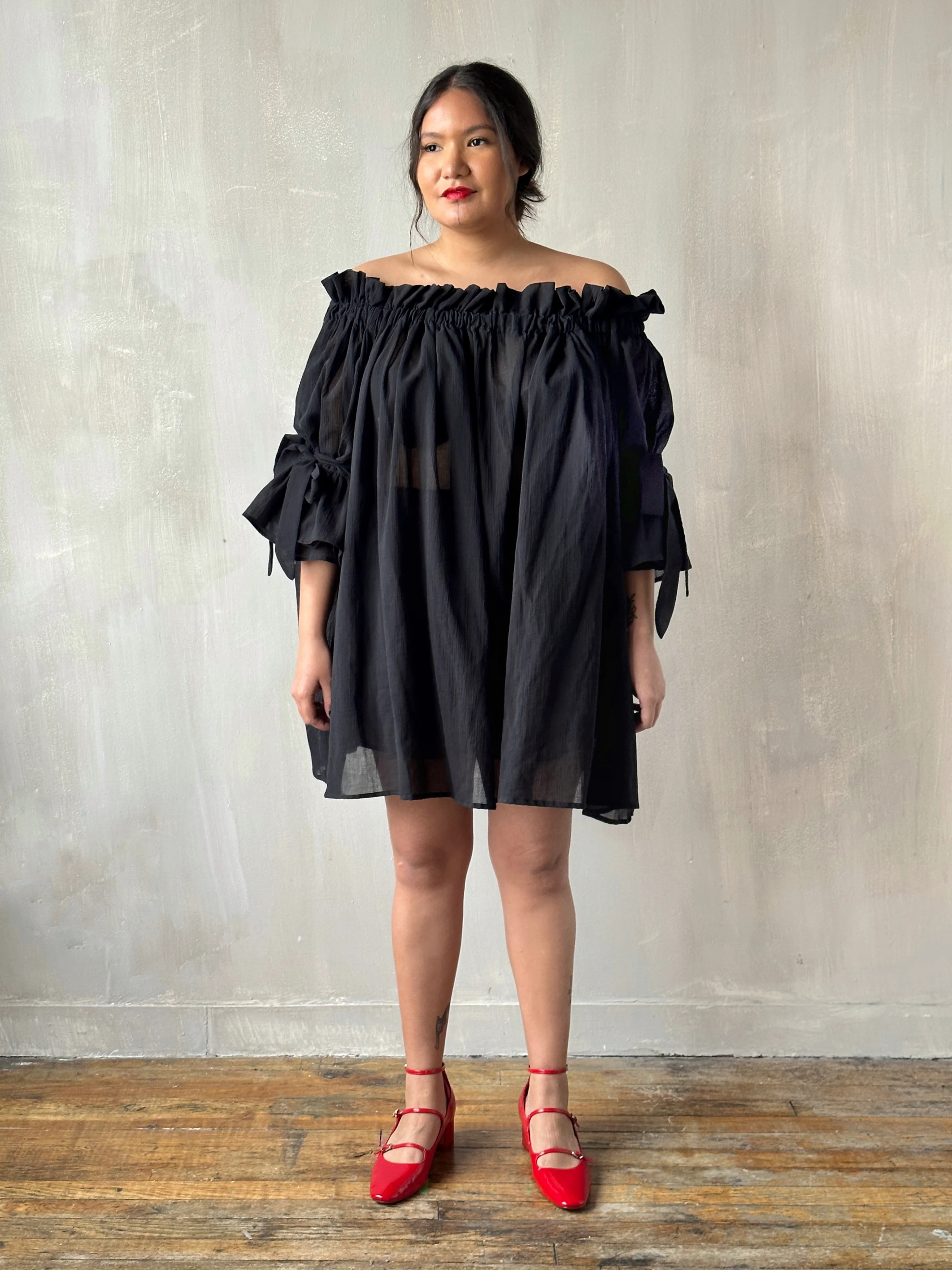 Paperbag Tunic in Black Cotton Voile (Made-to-Order) - Image 3