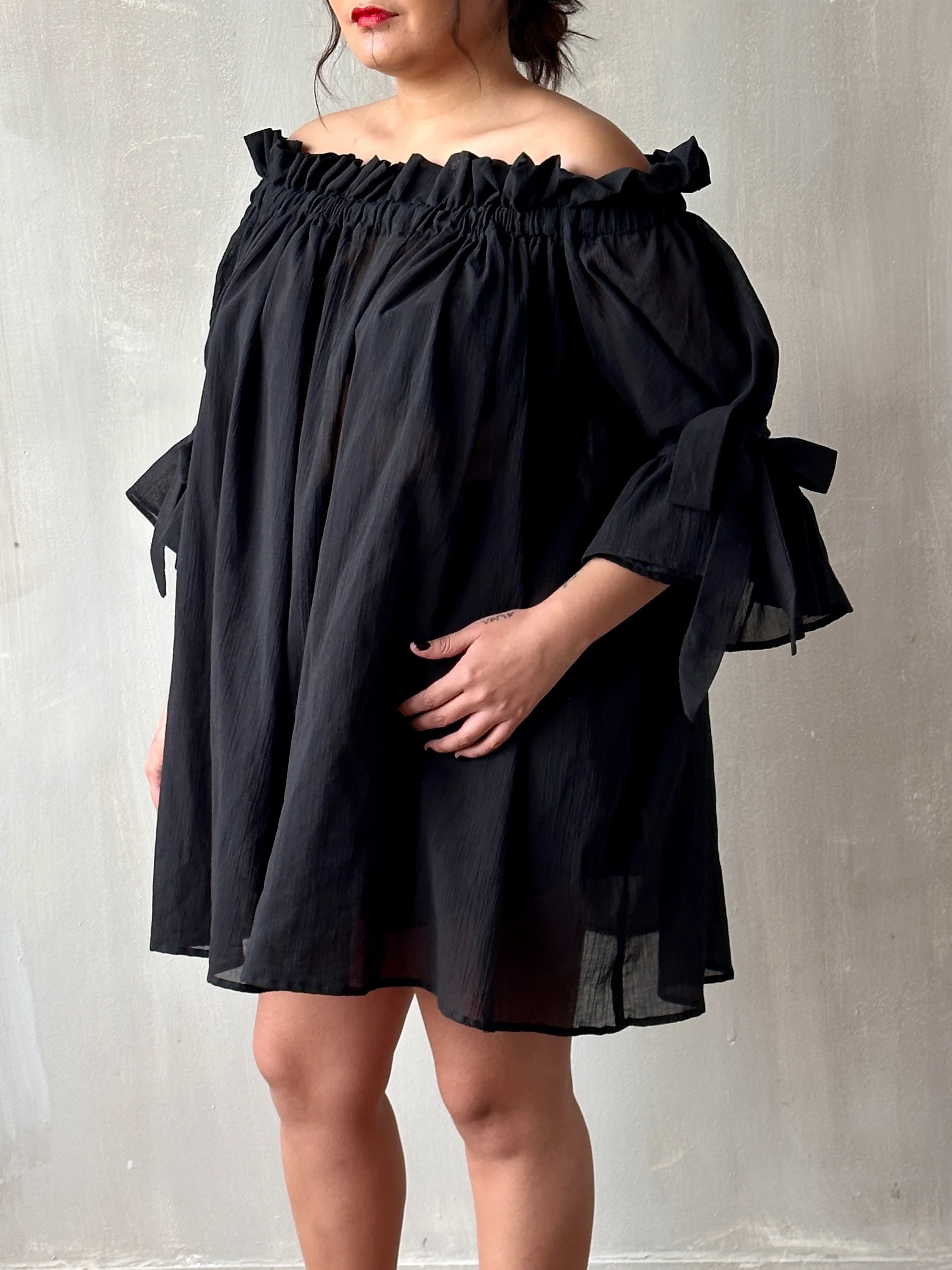 Paperbag Tunic in Black Cotton Voile (Made-to-Order) - Image 4