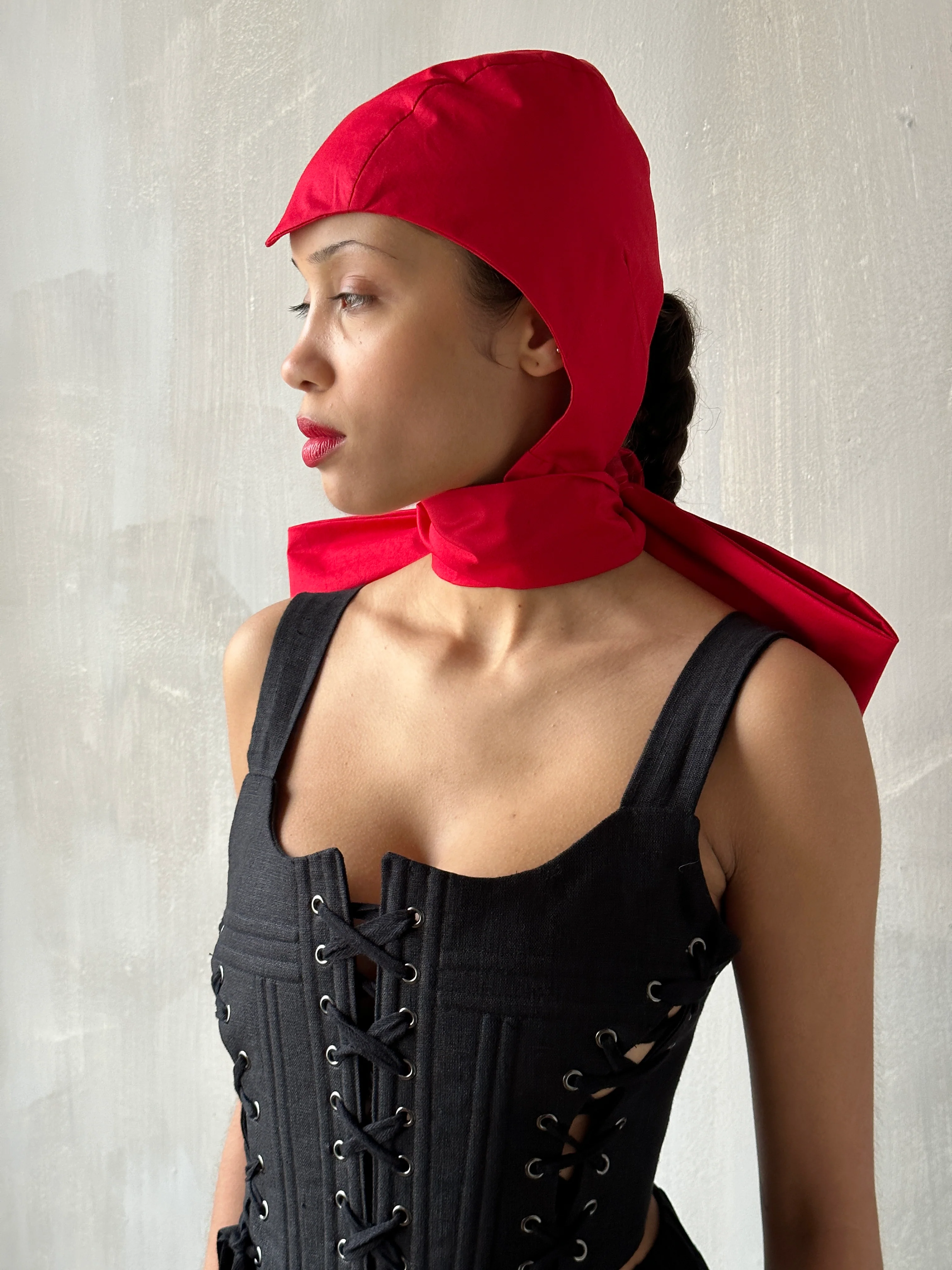 Red Aviator Cap with Ties (Made-to-Order) - Image 3