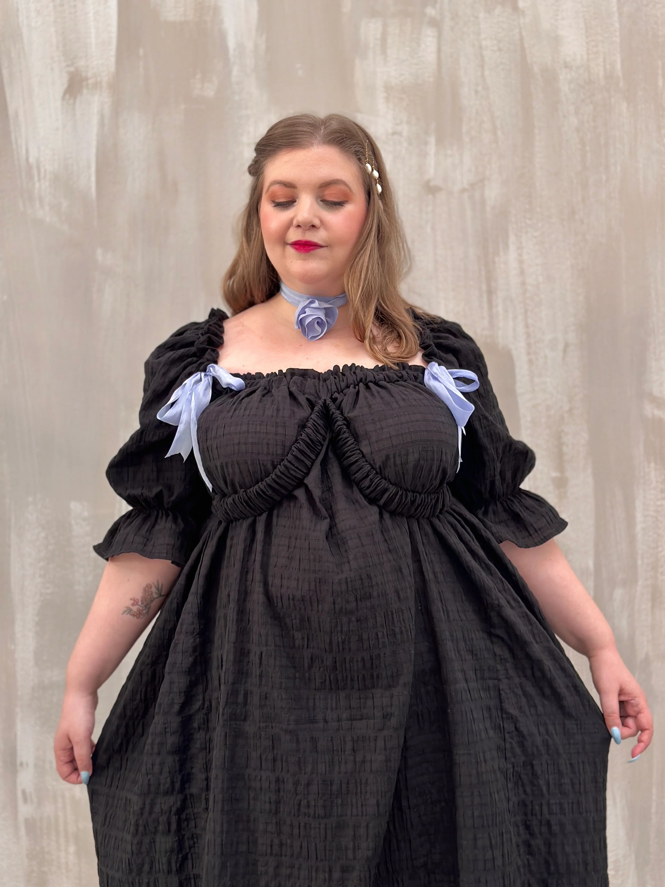 SS 2023: Regency Day Dress with Silk Bows (Black) - Image 10