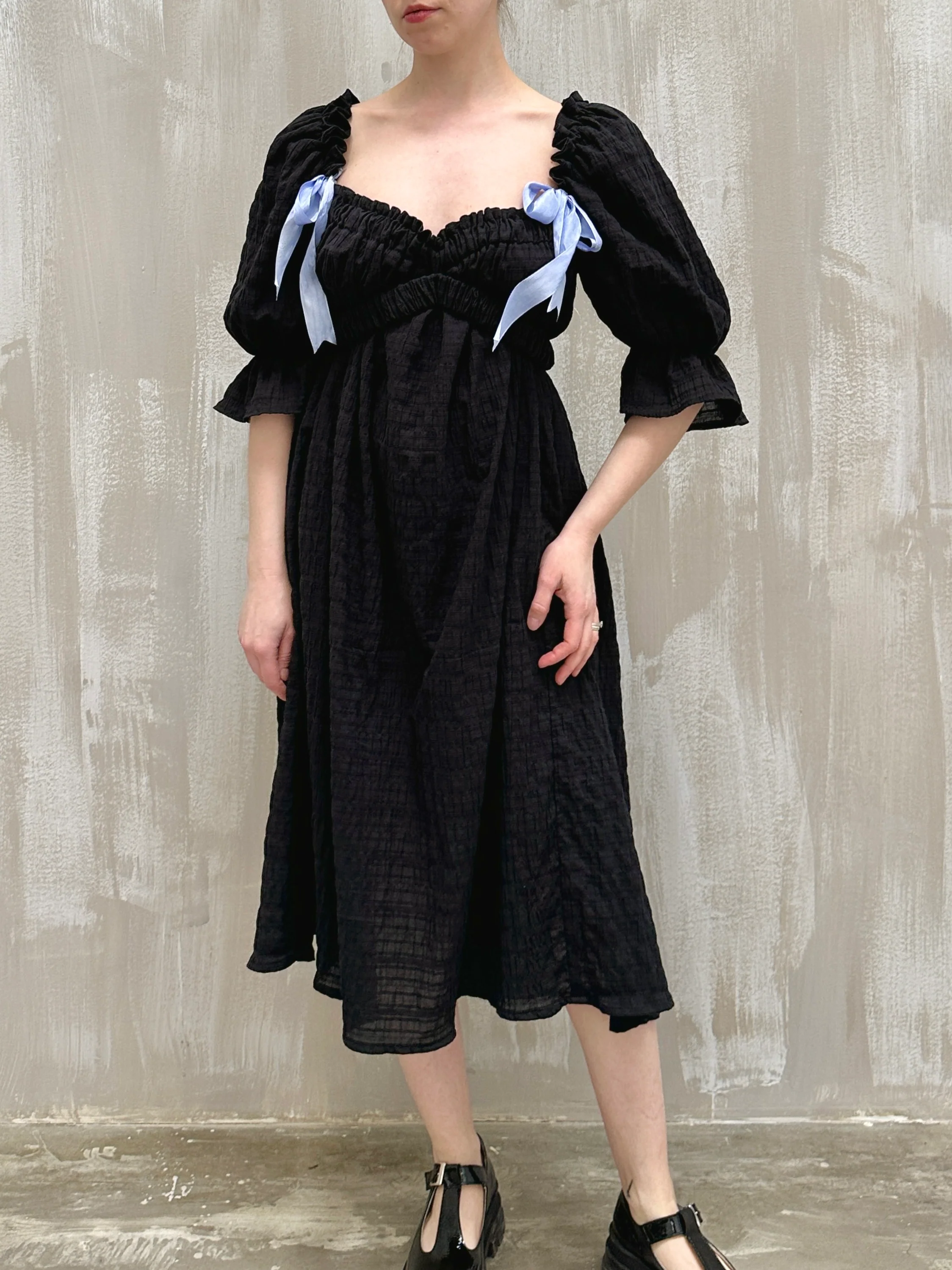 SS 2023: Regency Day Dress with Silk Bows (Black) - Image 11