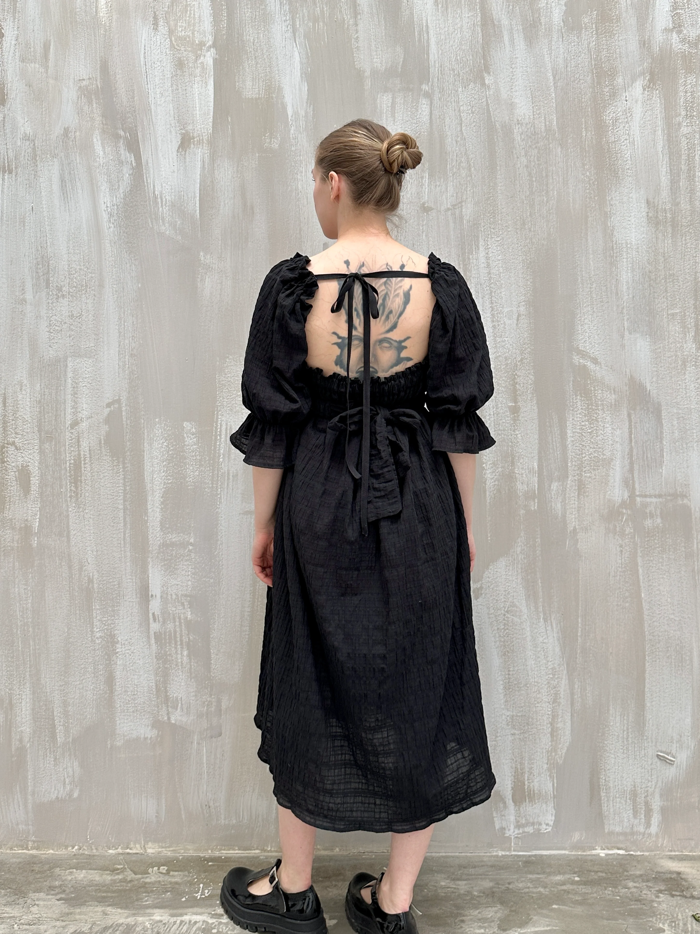 SS 2023: Regency Day Dress with Silk Bows (Black) - Image 12