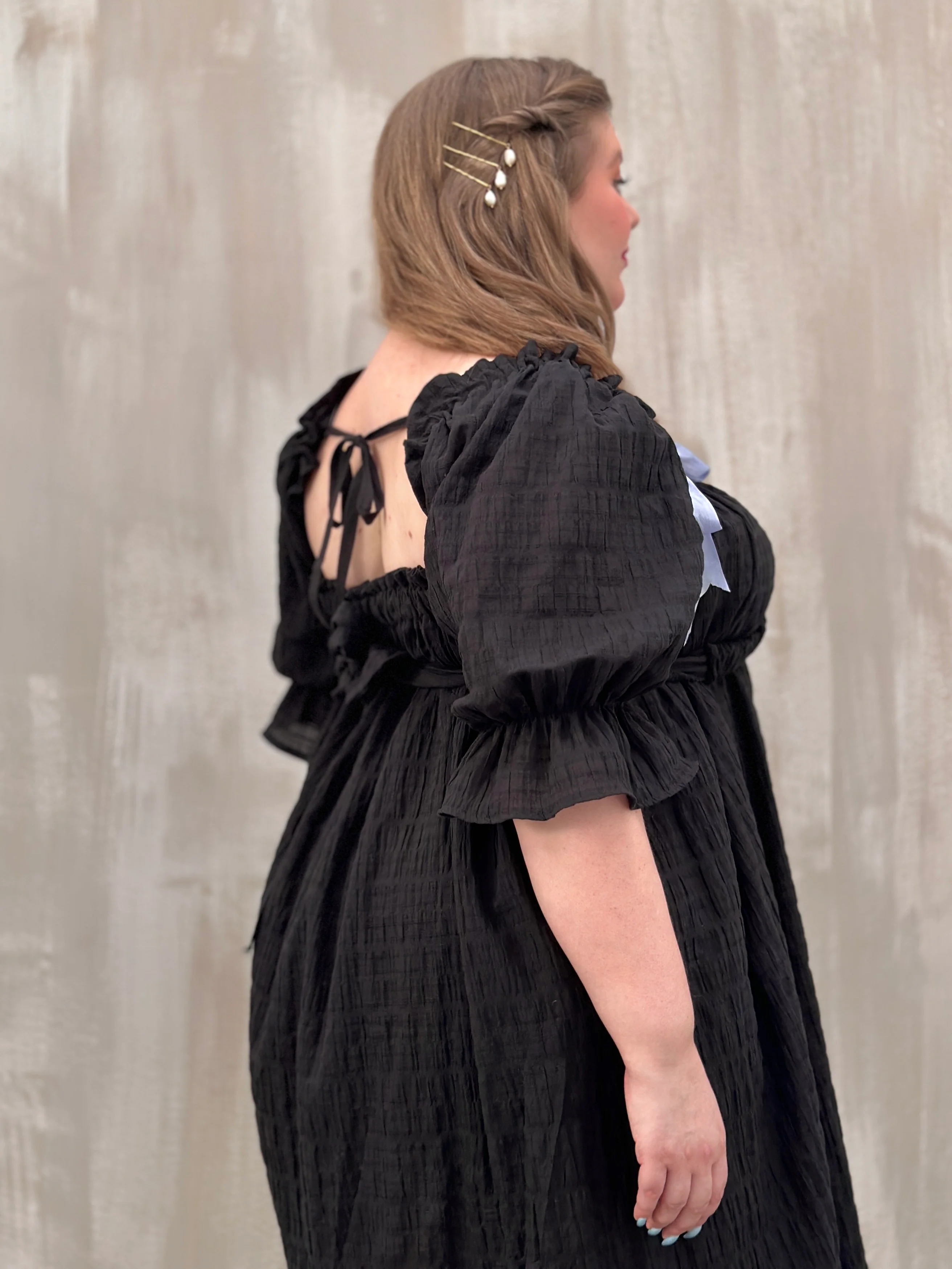 SS 2023: Regency Day Dress with Silk Bows (Black) - Image 16