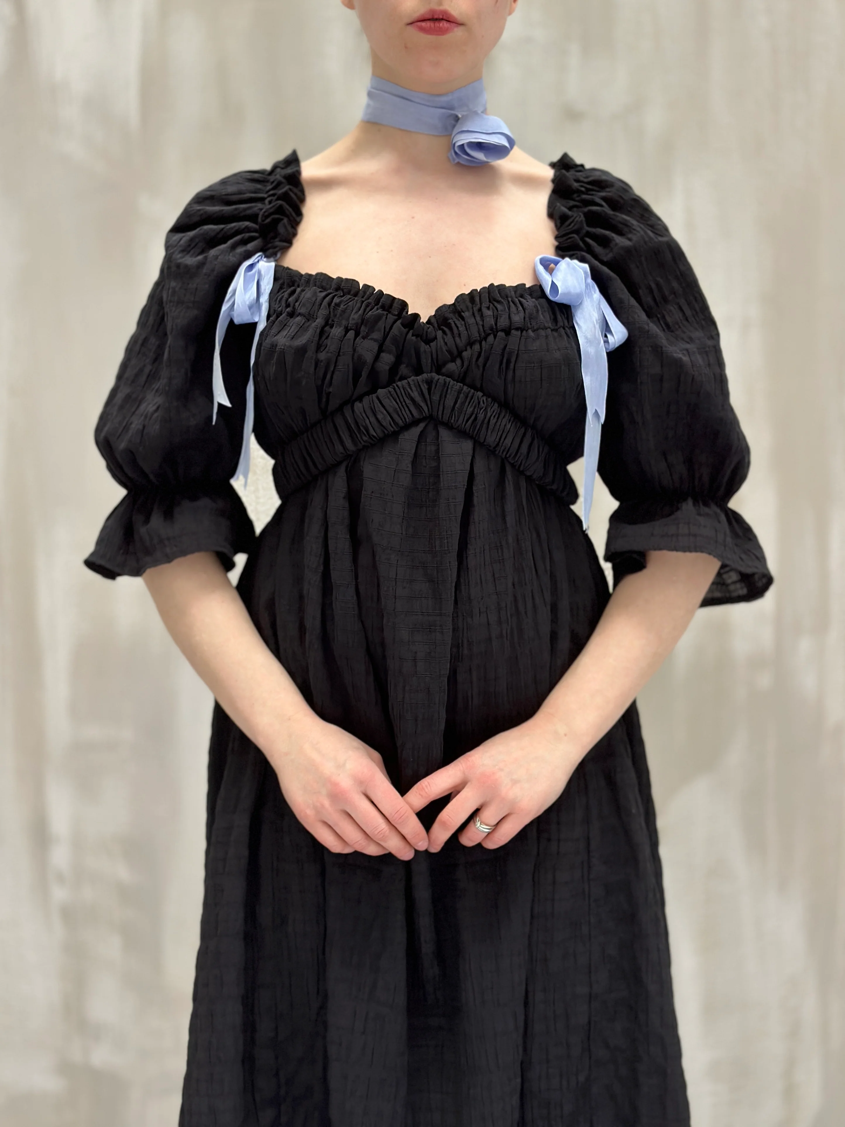 SS 2023: Regency Day Dress with Silk Bows (Black) - Image 3