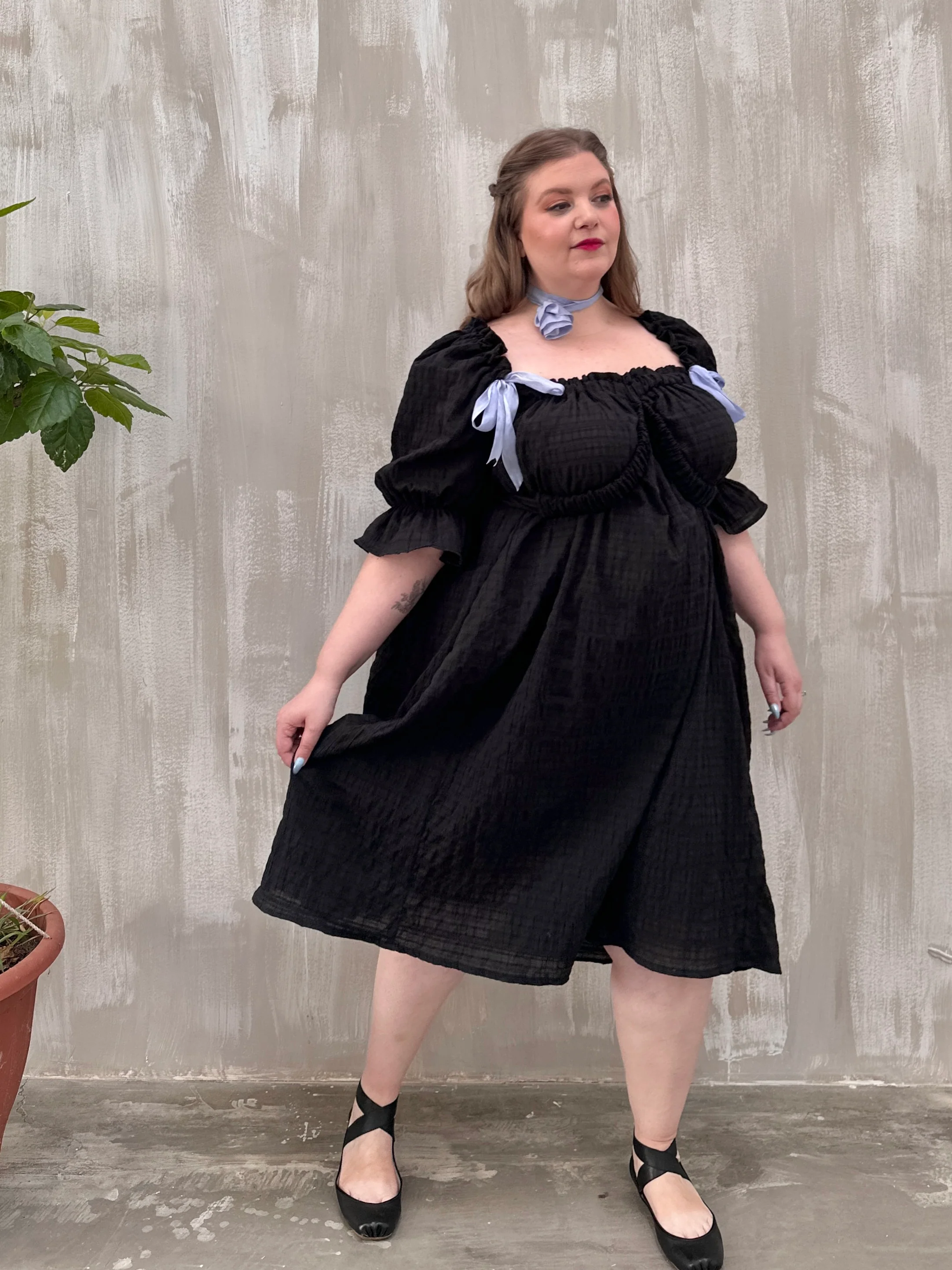 SS 2023: Regency Day Dress with Silk Bows (Black) - Image 4