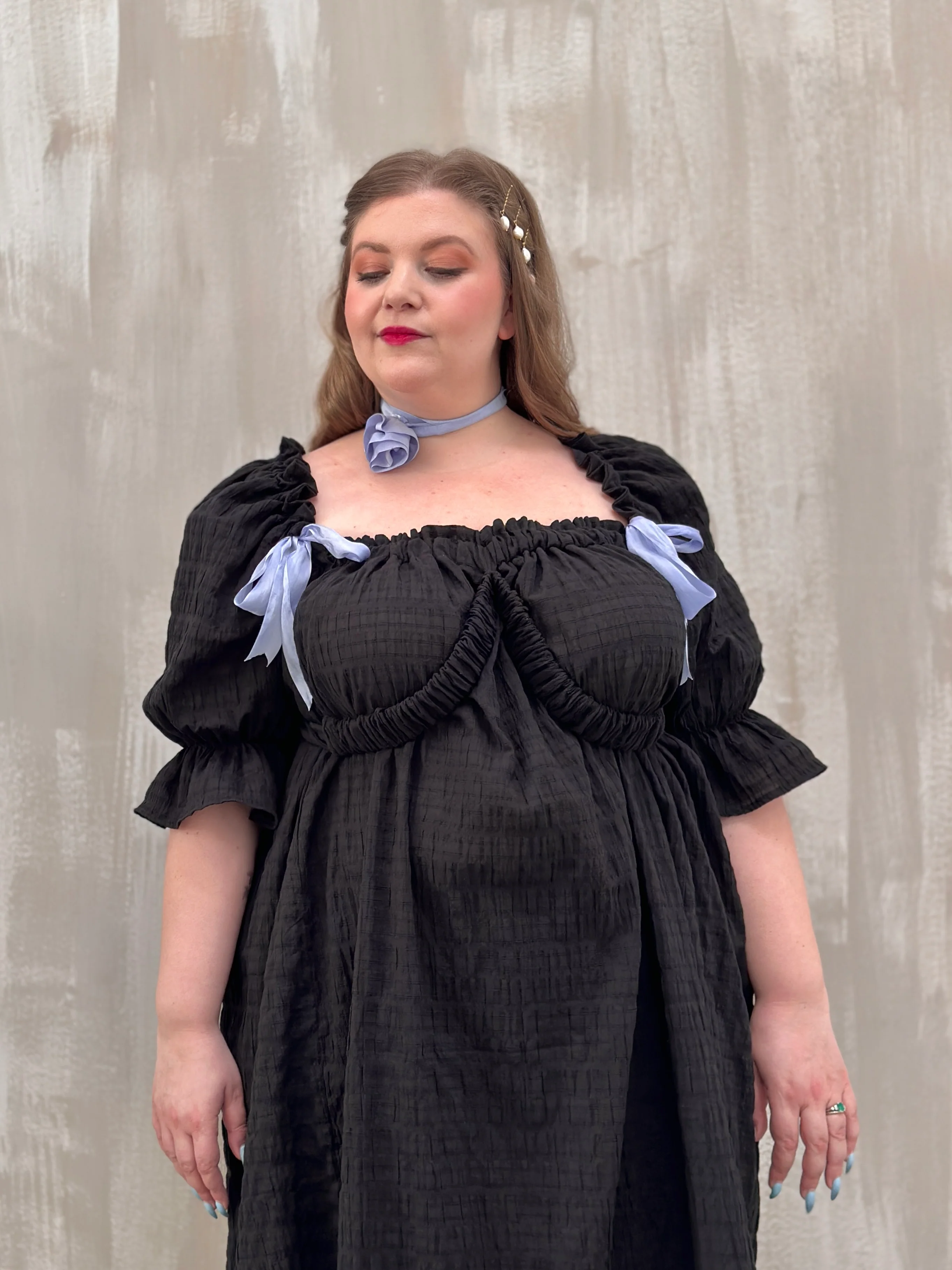 SS 2023: Regency Day Dress with Silk Bows (Black) - Image 5