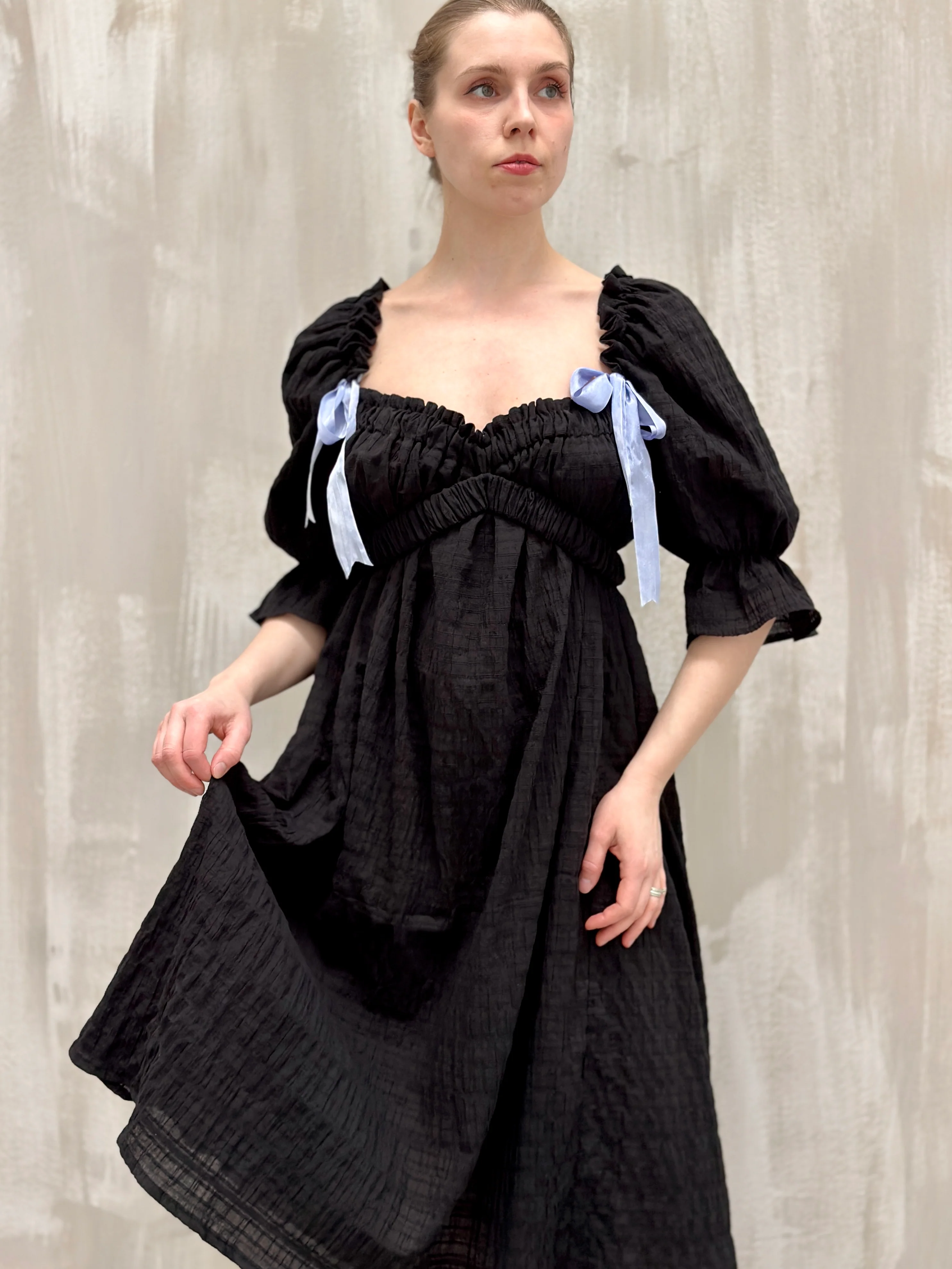 SS 2023: Regency Day Dress with Silk Bows (Black) - Image 6