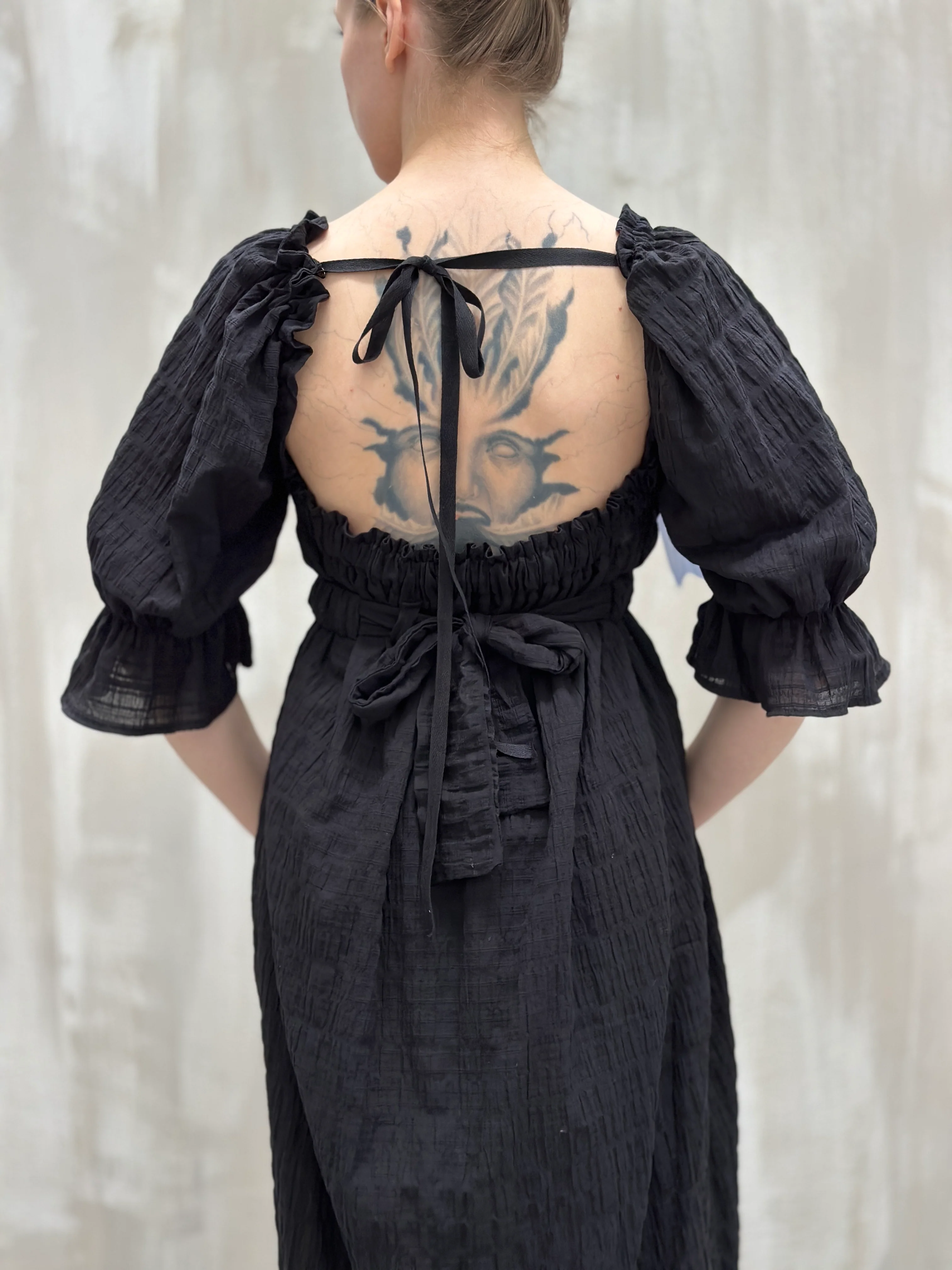 SS 2023: Regency Day Dress with Silk Bows (Black) - Image 7