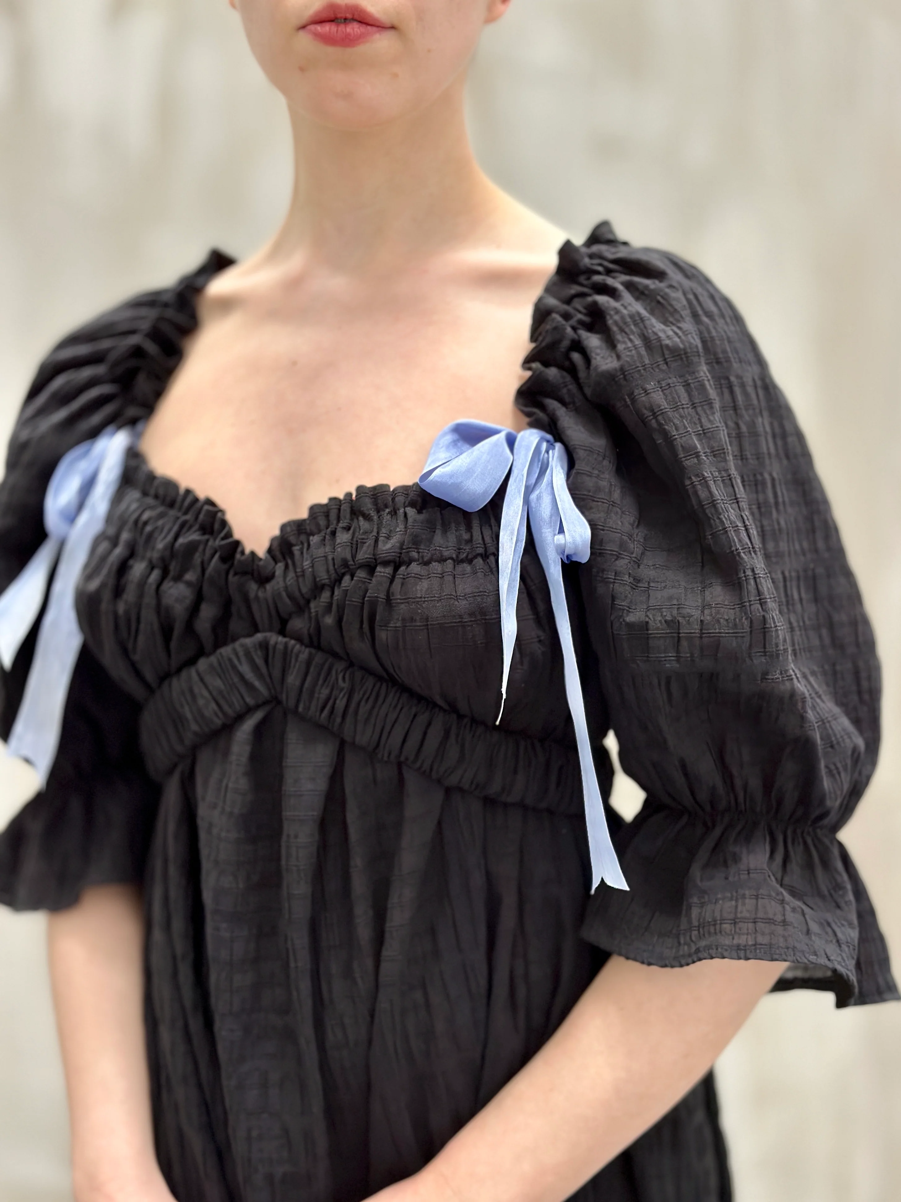 SS 2023: Regency Day Dress with Silk Bows (Black) - Image 8