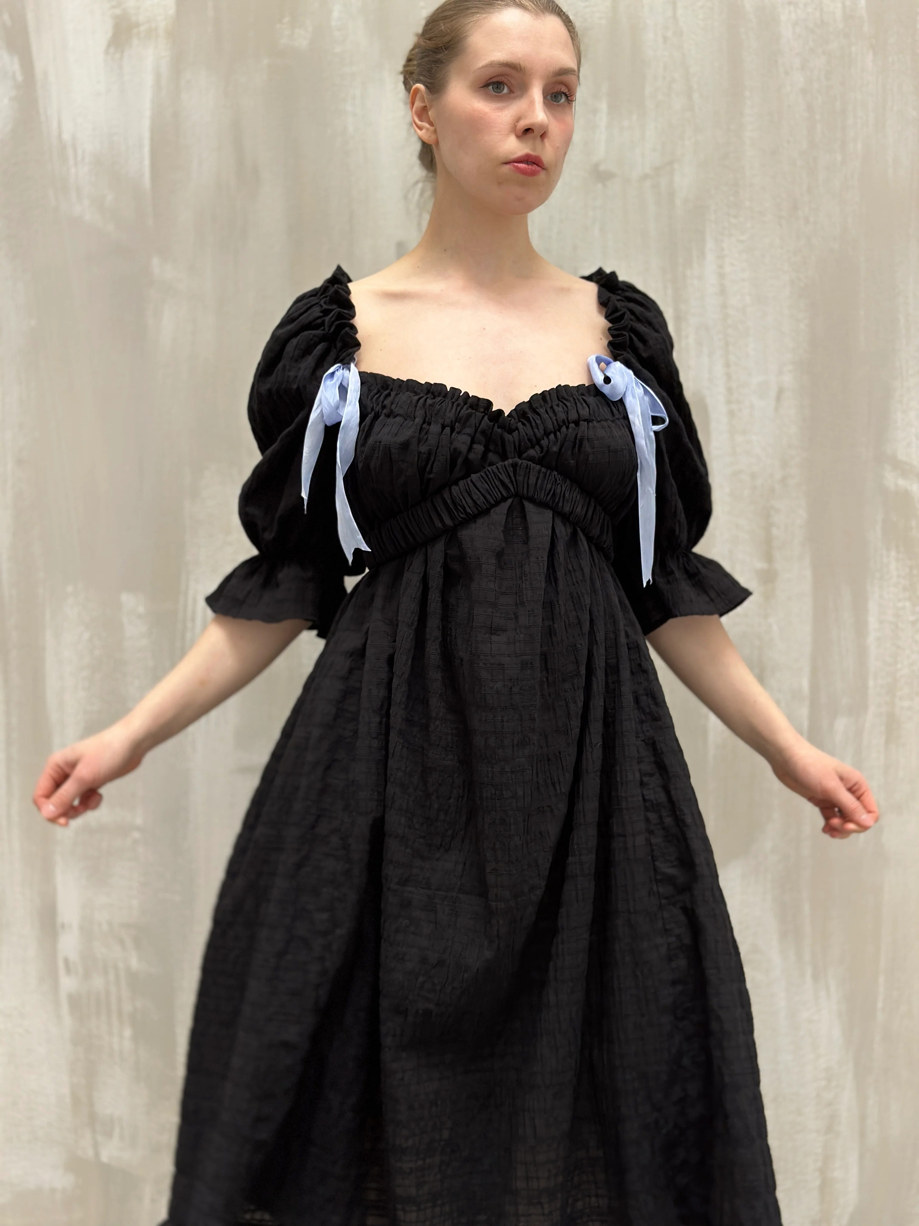 SS 2023: Regency Day Dress with Silk Bows (Black) - Image 9