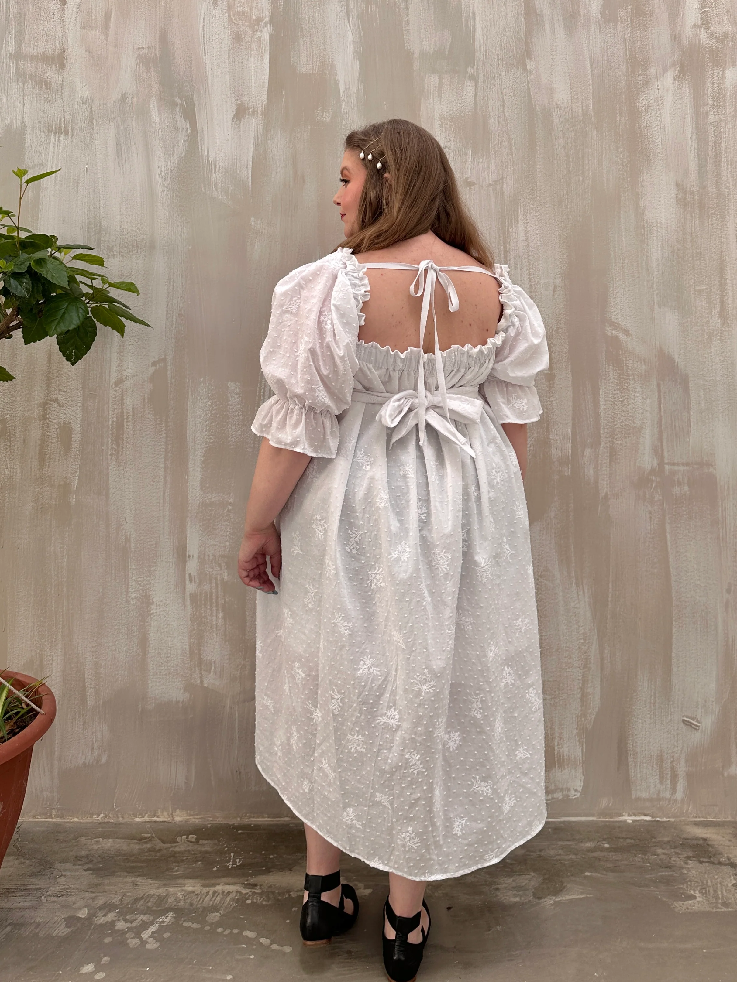 SS 2023: Regency Day Dress with Silk Bows (White Broderie) - Image 10