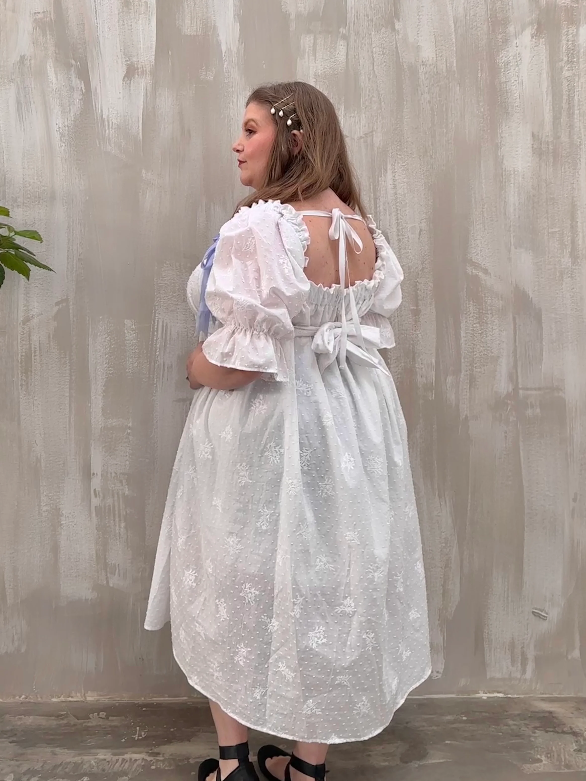 SS 2023: Regency Day Dress with Silk Bows (White Broderie) - Image 11