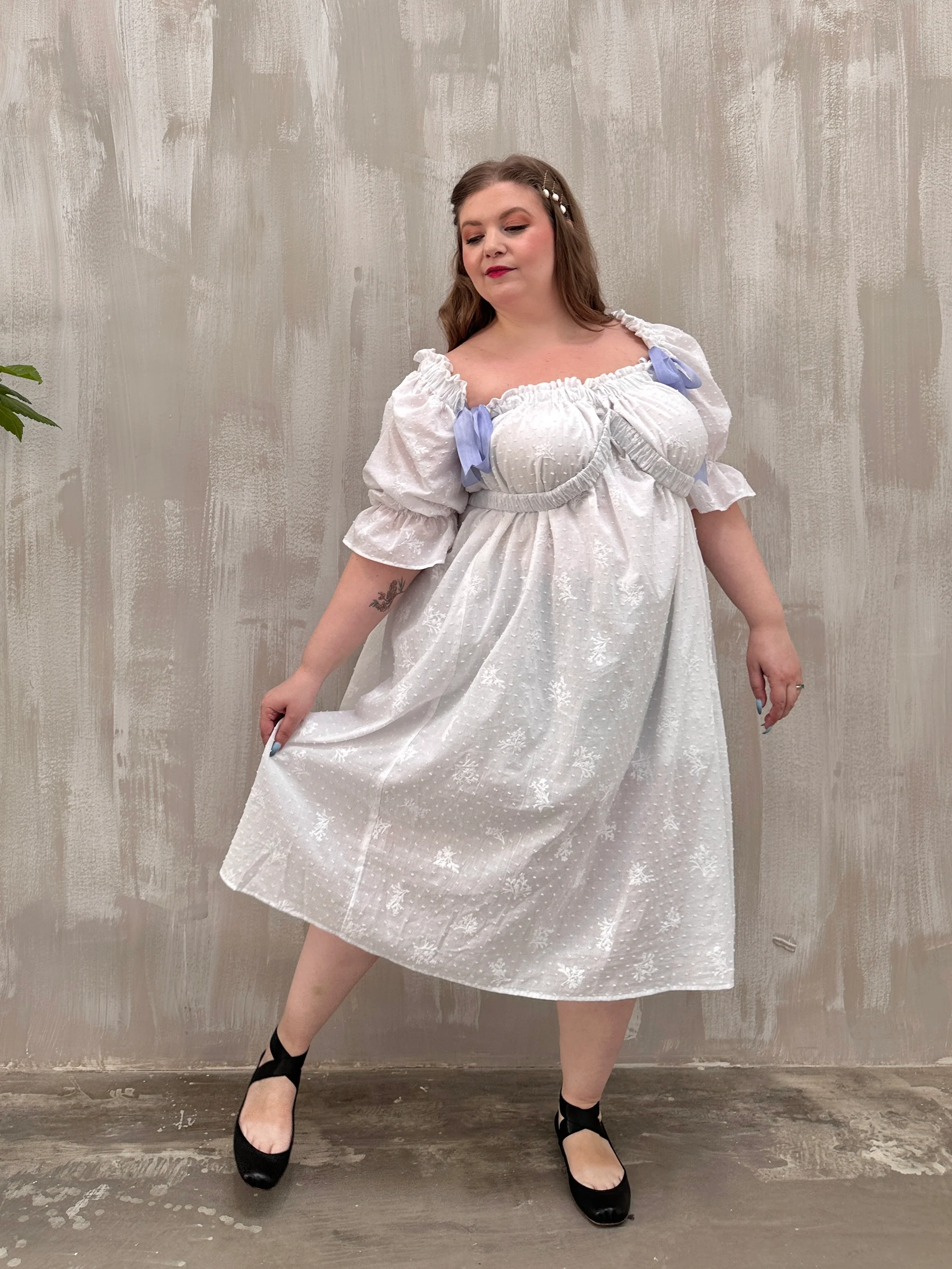 SS 2023: Regency Day Dress with Silk Bows (White Broderie) - Image 13