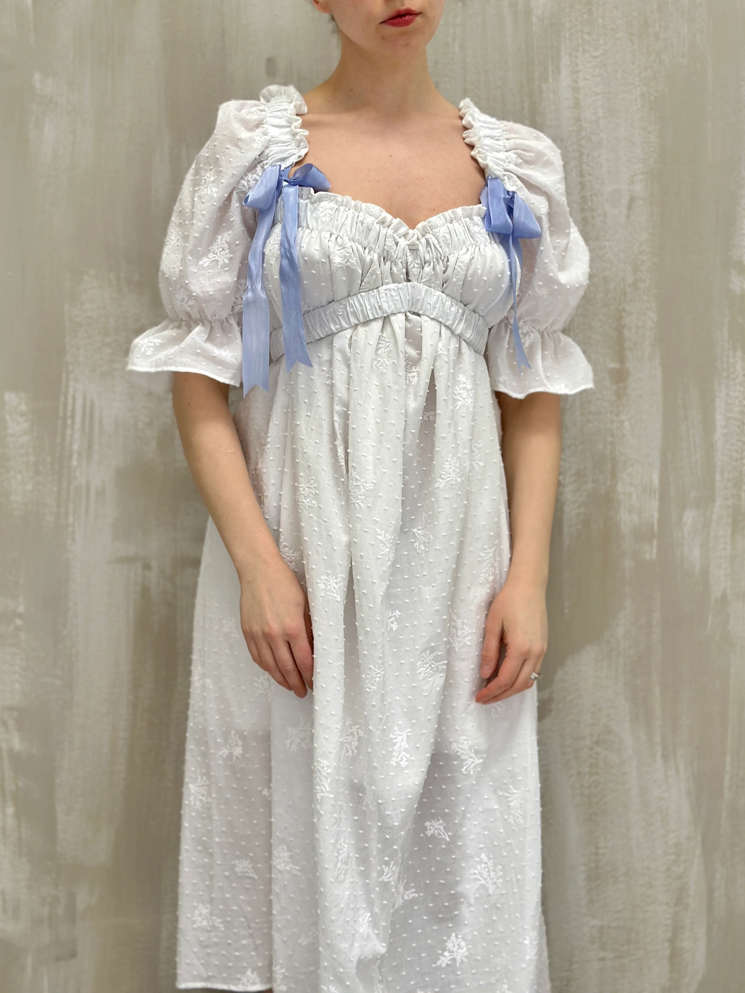 SS 2023: Regency Day Dress with Silk Bows (White Broderie) - Image 14