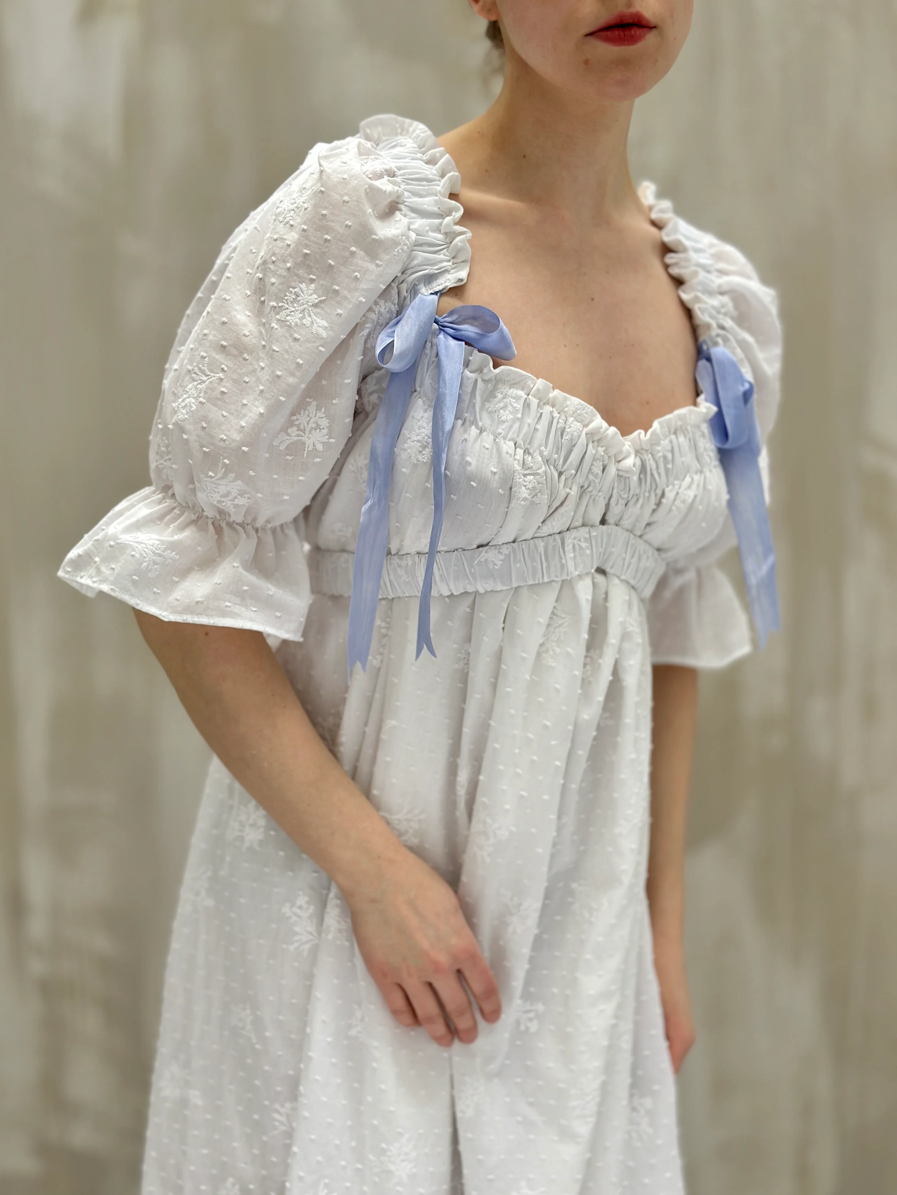 SS 2023: Regency Day Dress with Silk Bows (White Broderie) - Image 15