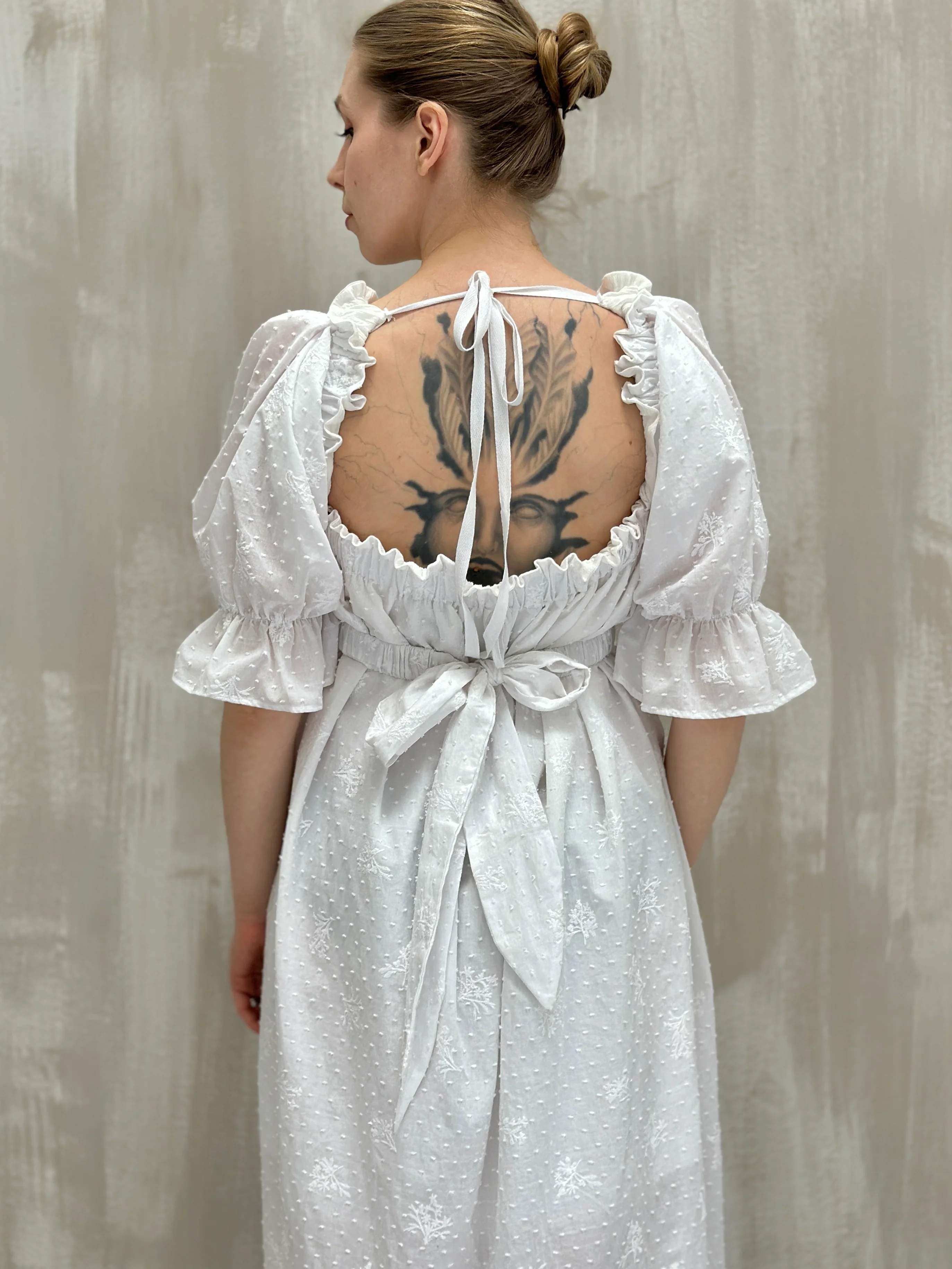 SS 2023: Regency Day Dress with Silk Bows (White Broderie) - Image 19