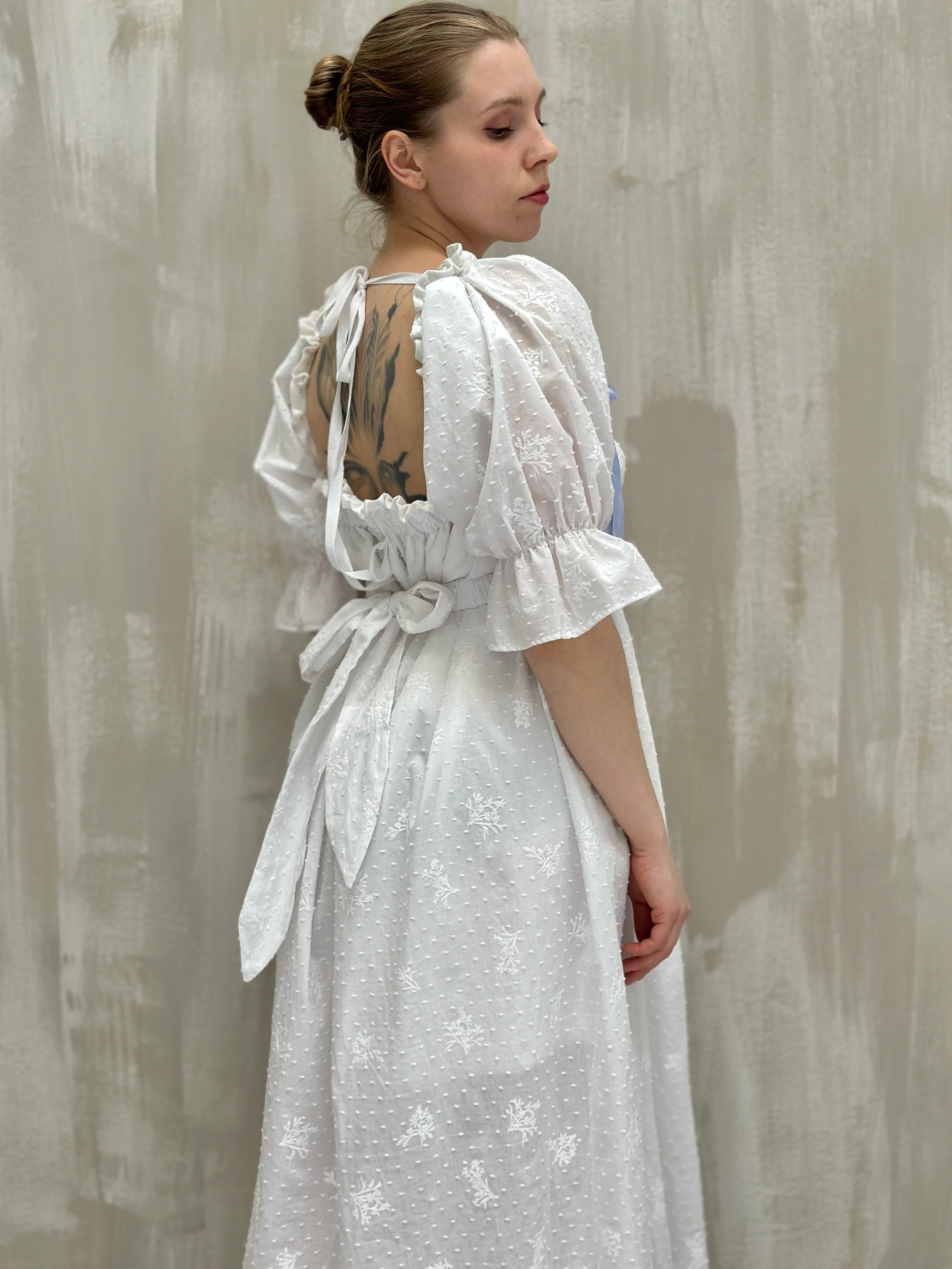 SS 2023: Regency Day Dress with Silk Bows (White Broderie) - Image 20