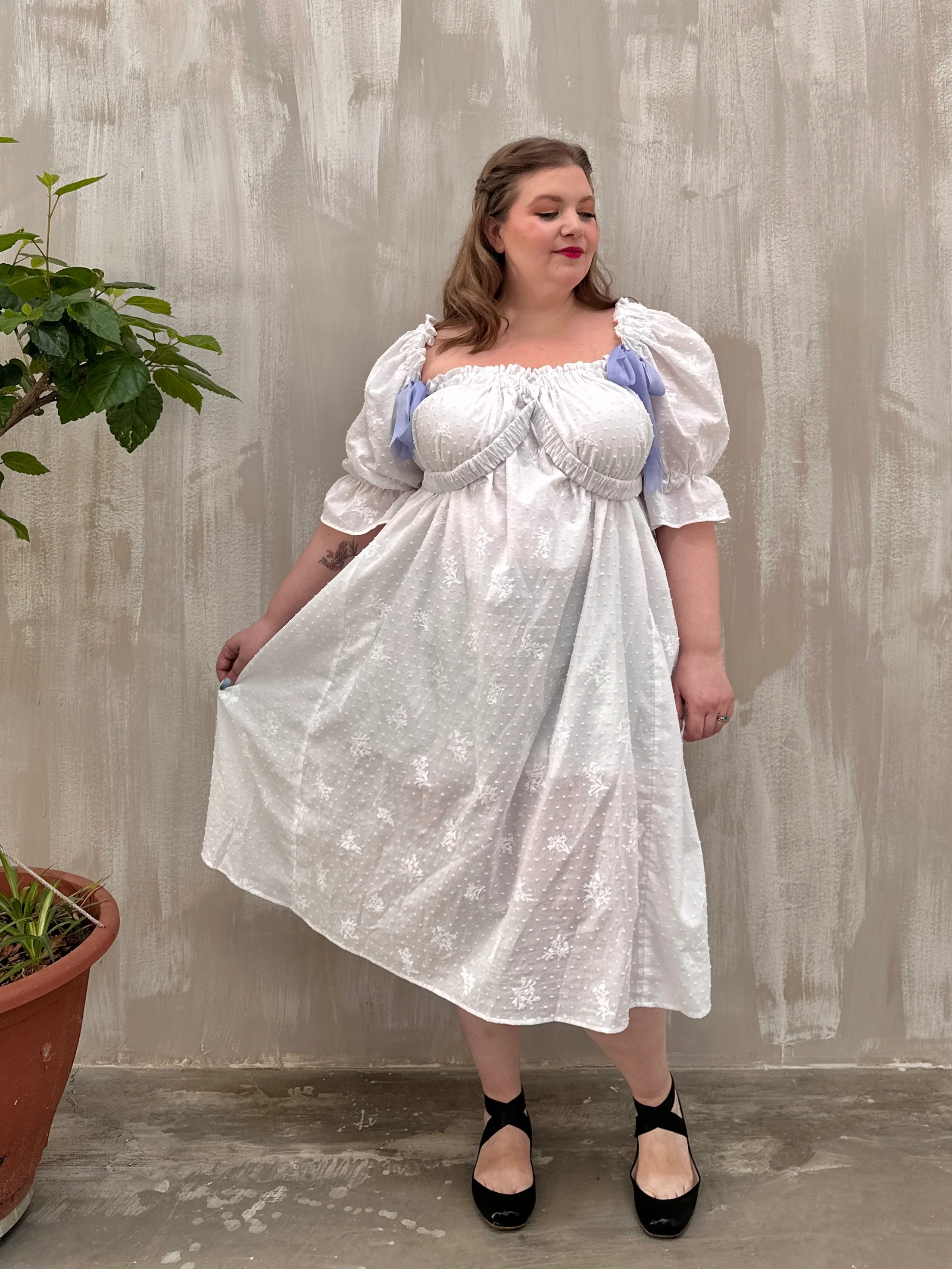 SS 2023: Regency Day Dress with Silk Bows (White Broderie) - Image 3