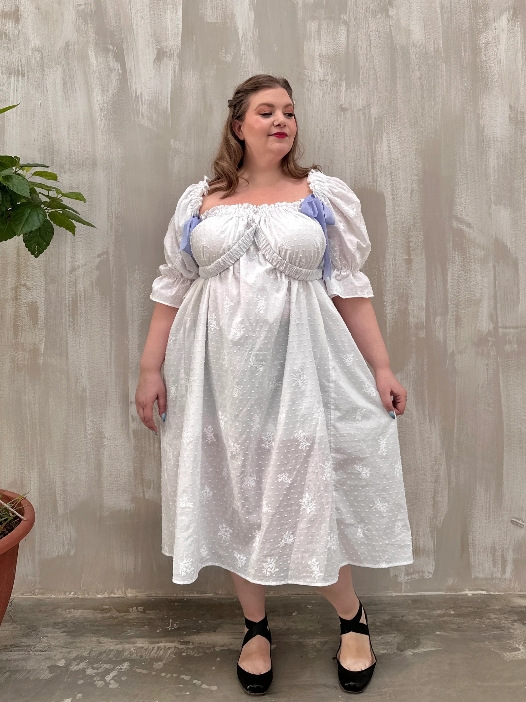 SS 2023: Regency Day Dress with Silk Bows (White Broderie) - Image 4