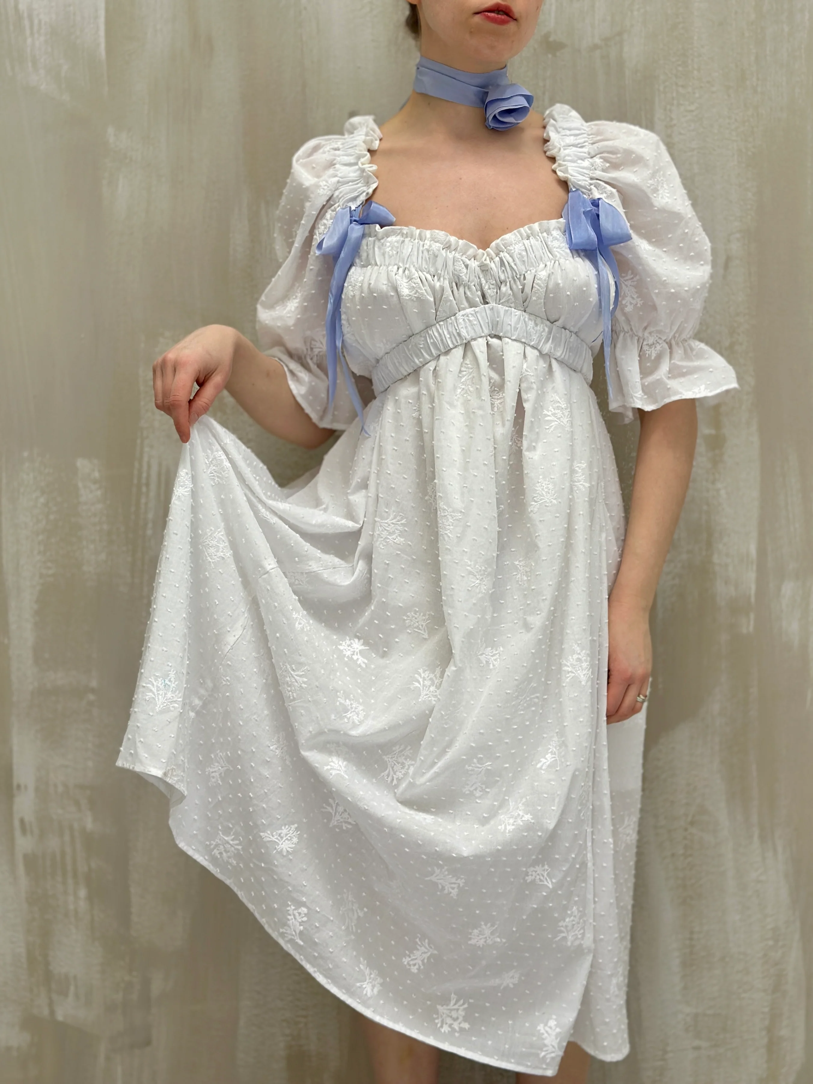 SS 2023: Regency Day Dress with Silk Bows (White Broderie) - Image 5