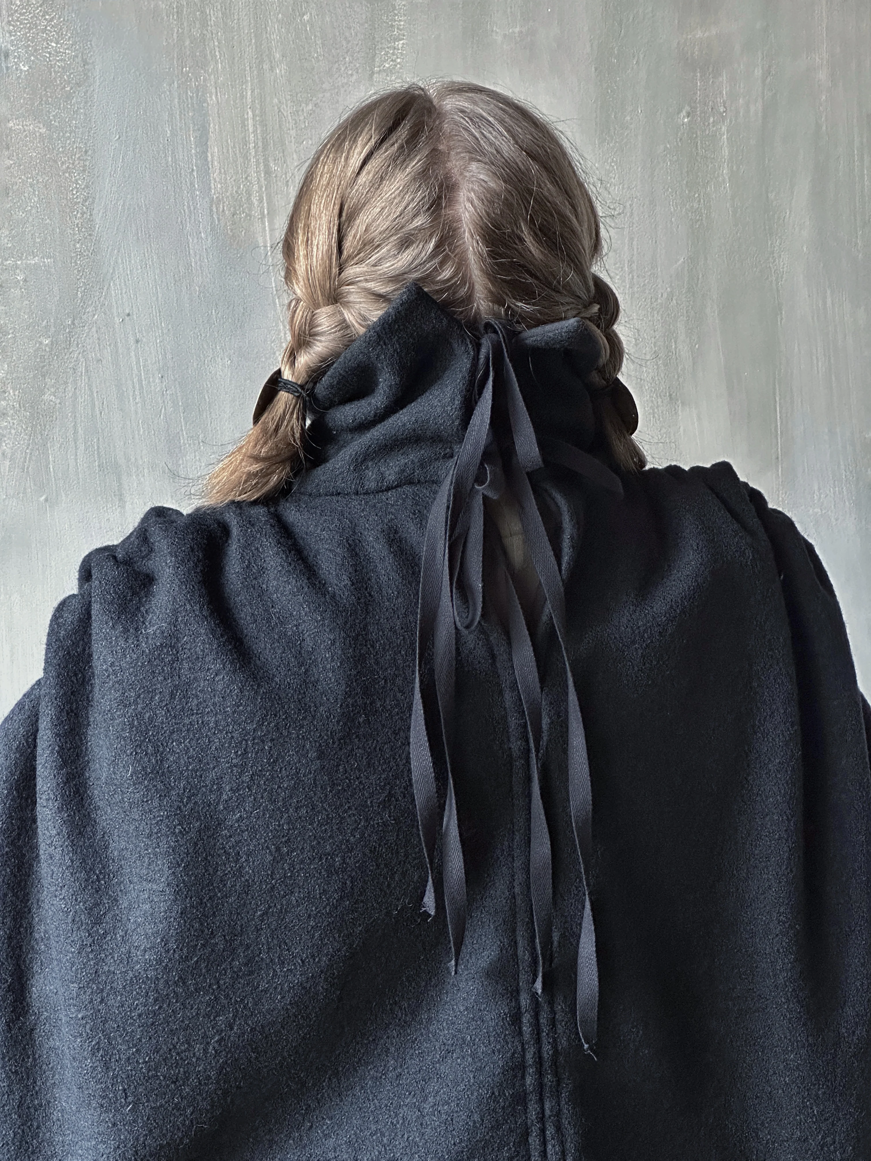 Ruched Capelet in Black Wool - Image 10