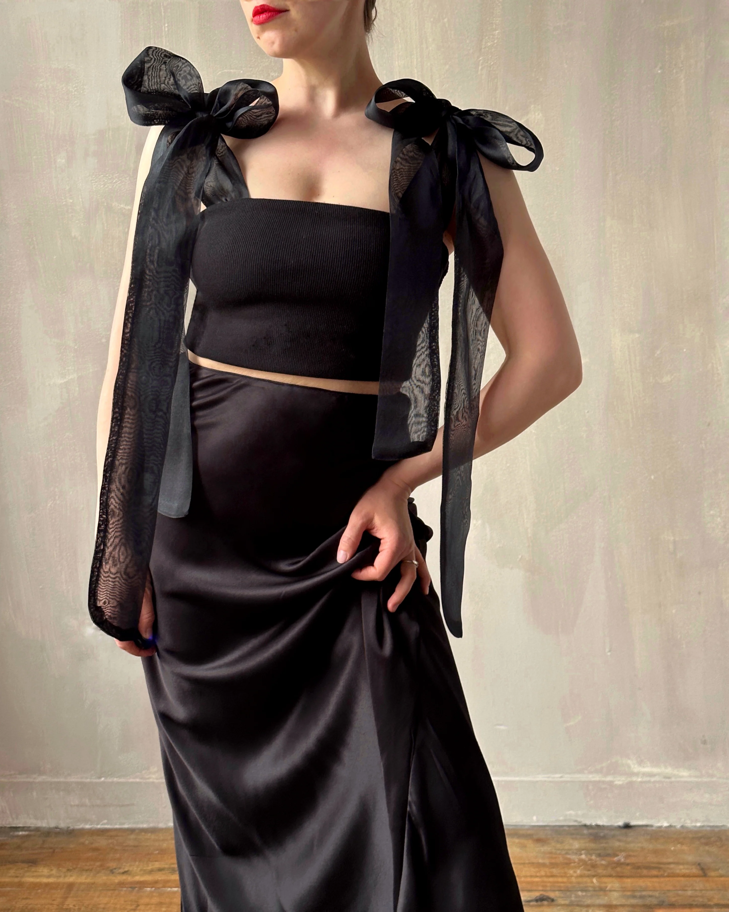 Bias Cut Black Satin Slip Skirt (Pre-Order) - Image 3