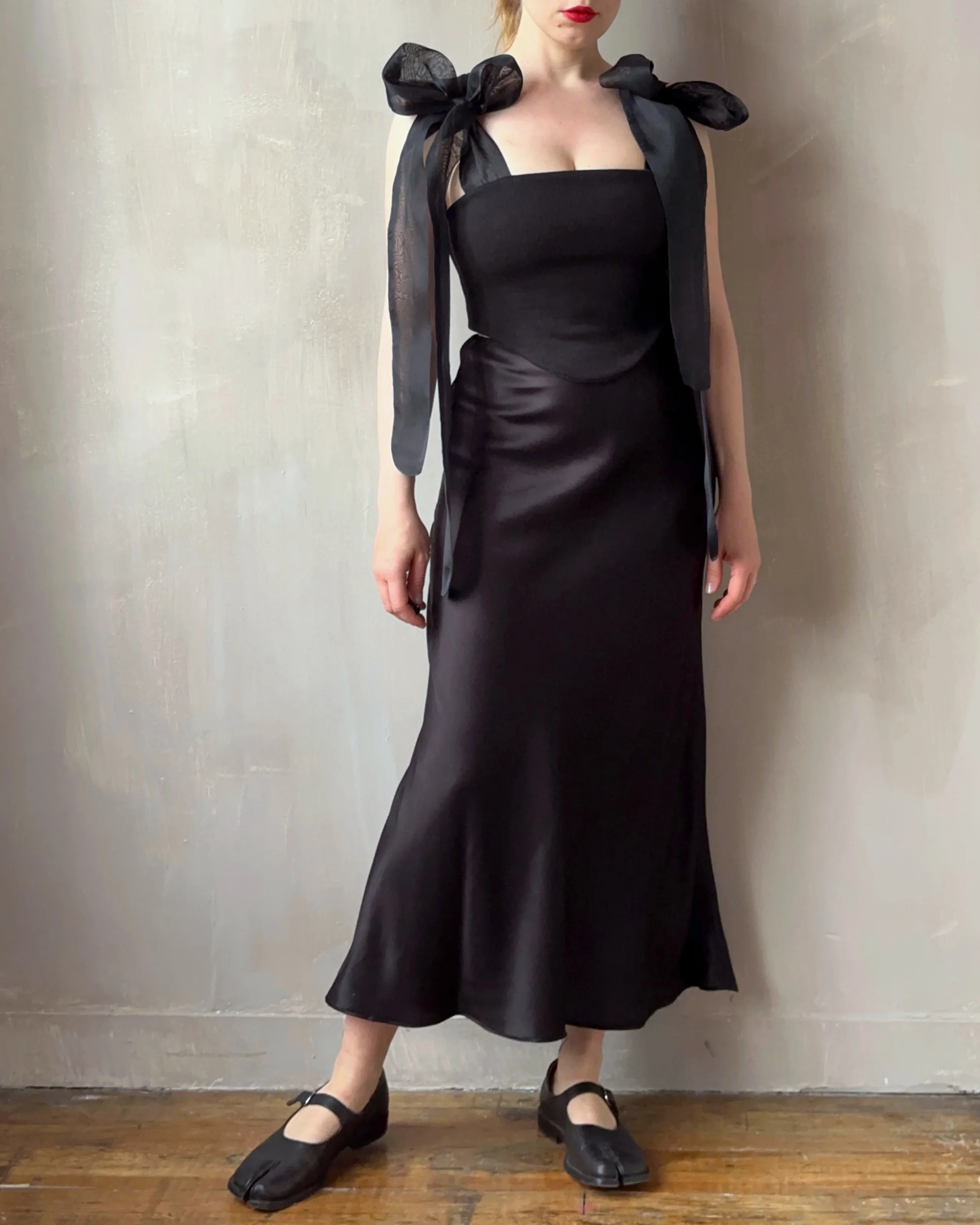 Bias Cut Black Satin Slip Skirt (Pre-Order) - Image 4