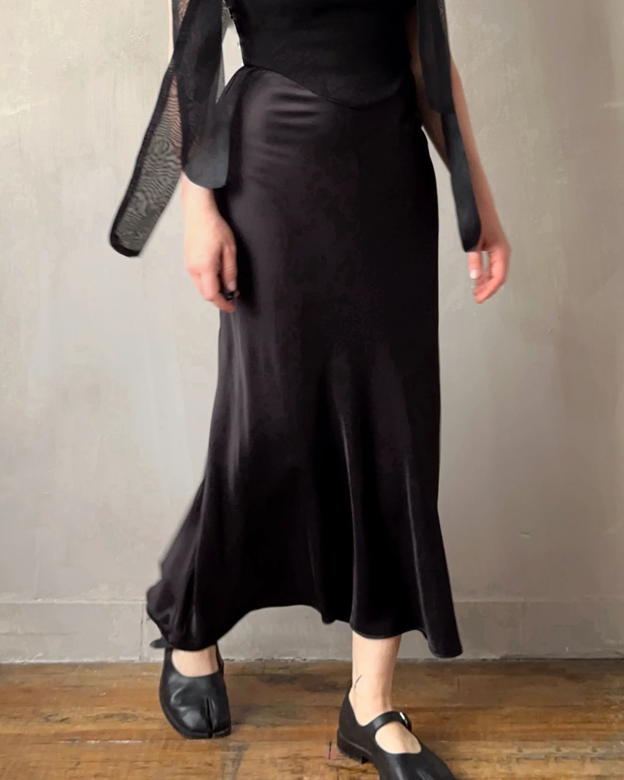 Bias Cut Black Satin Slip Skirt (Pre-Order) - Image 5