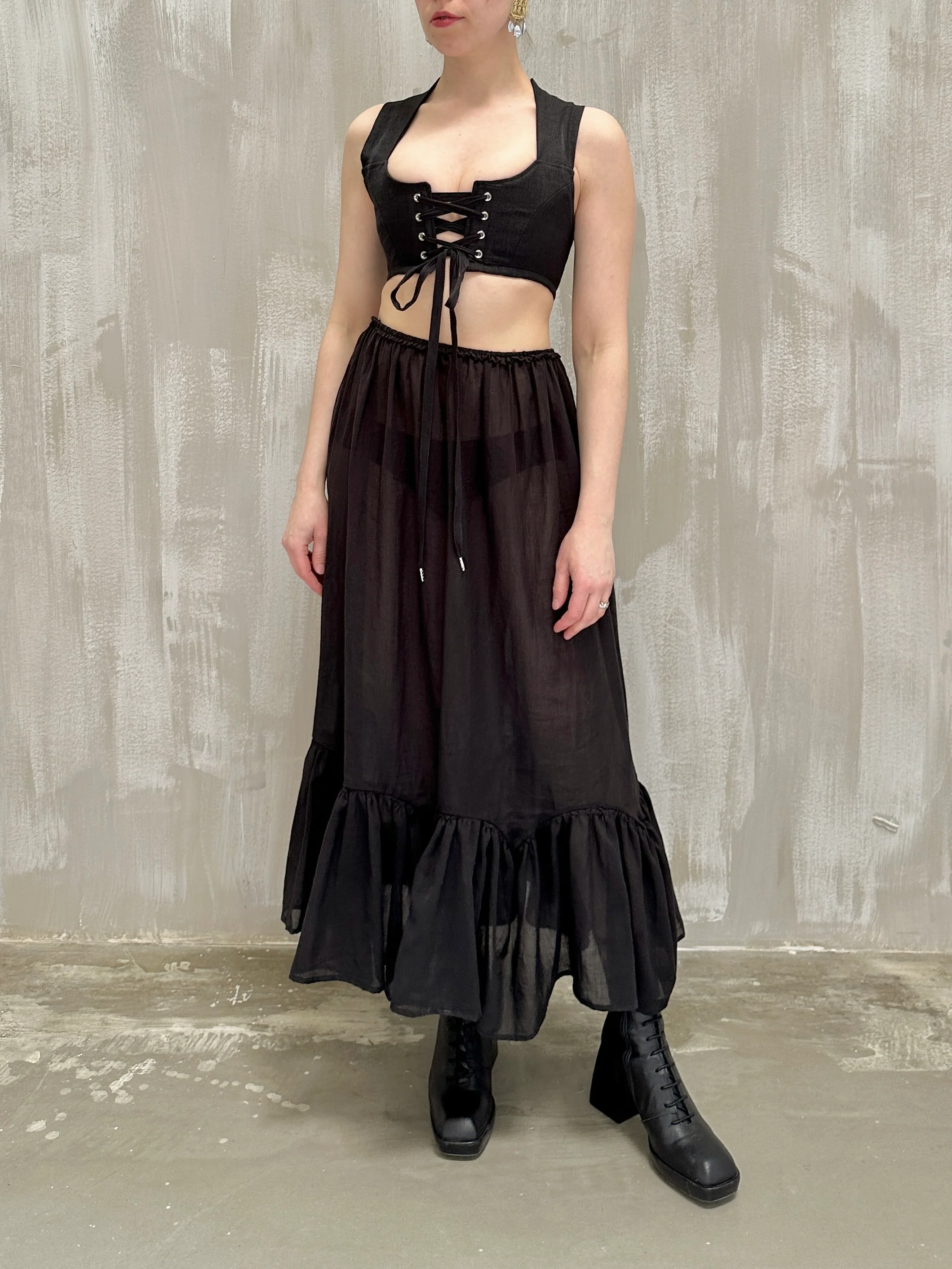 Semi-Sheer Petticoat Skirt (Black) - Image 16