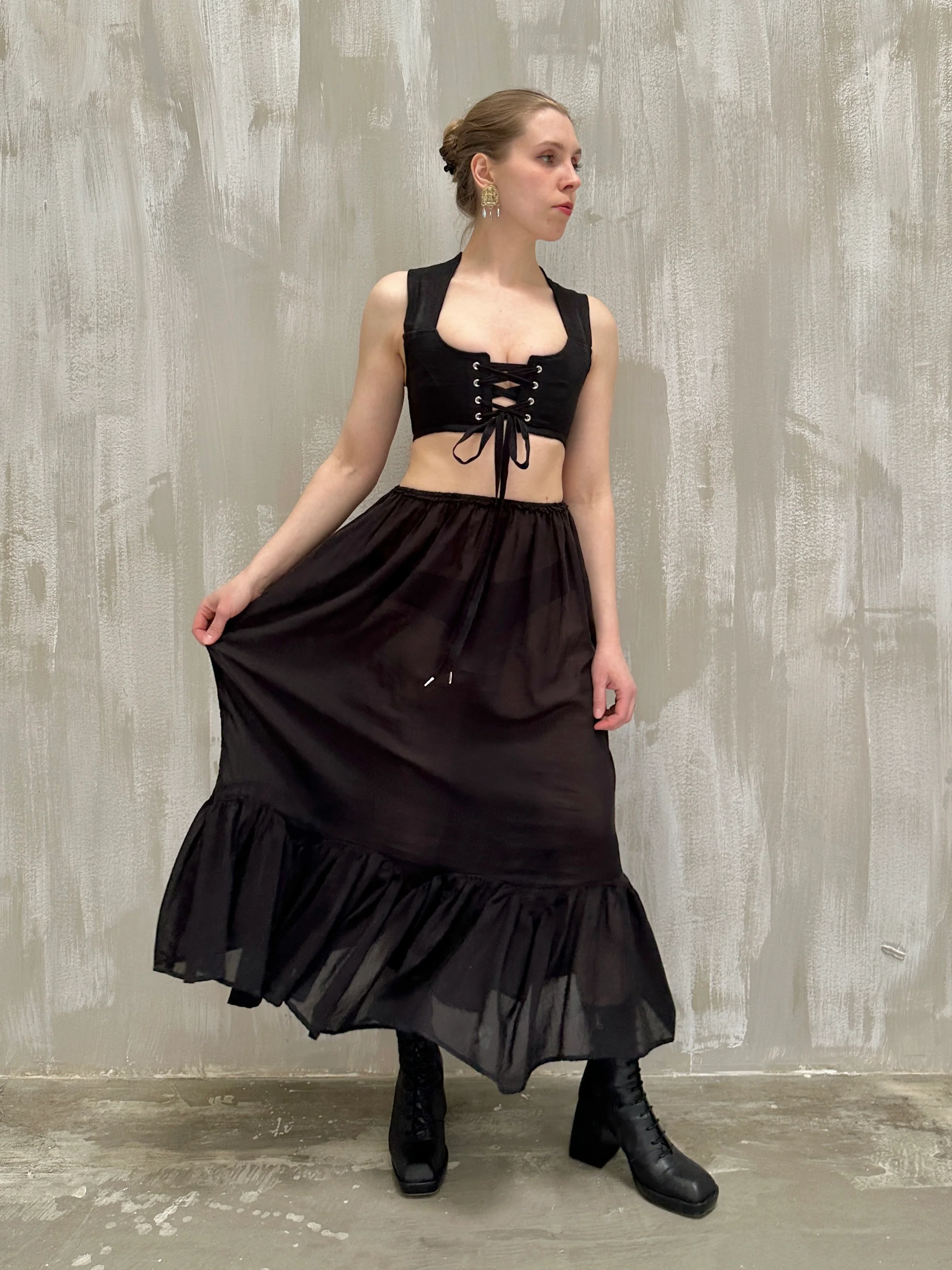 Semi-Sheer Petticoat Skirt (Black) - Image 18