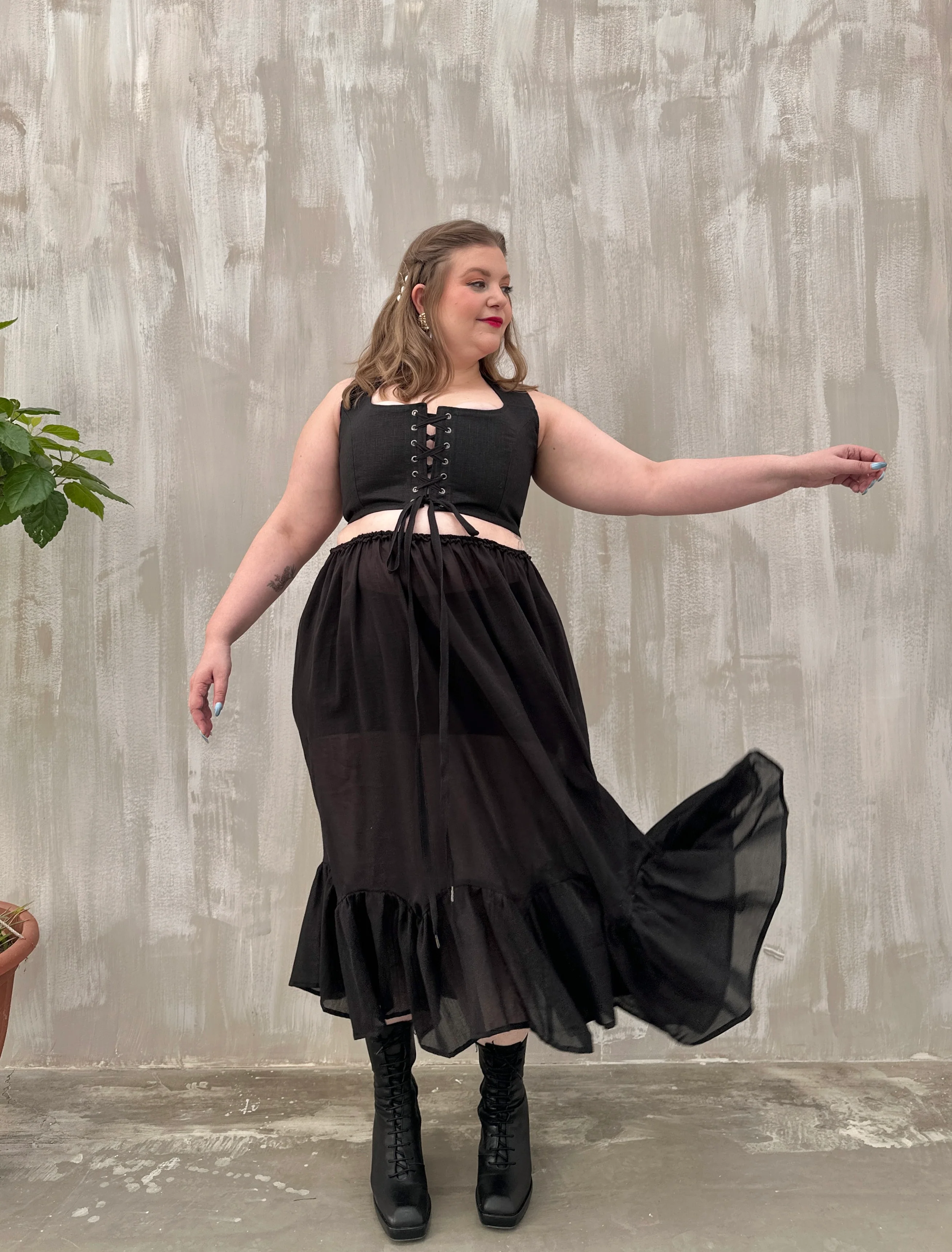 Semi-Sheer Petticoat Skirt (Black) - Image 3