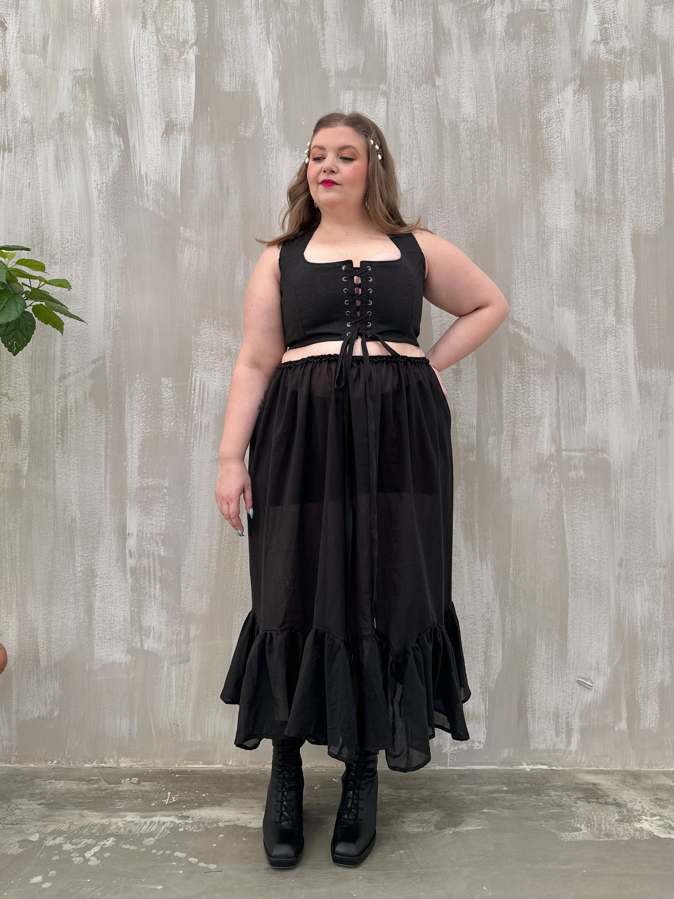 Semi-Sheer Petticoat Skirt (Black) - Image 4