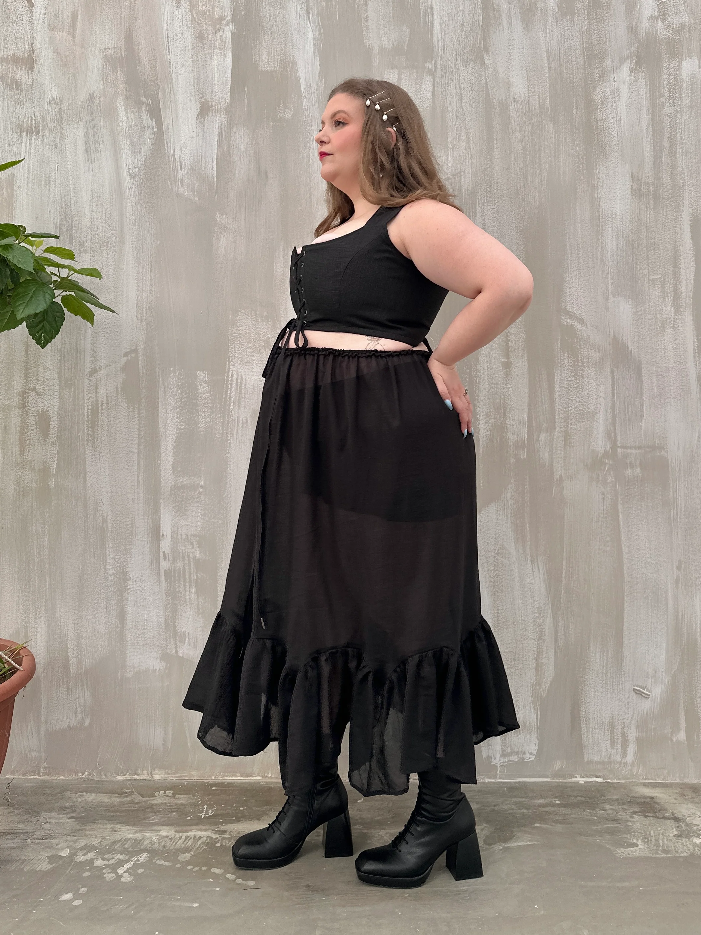 Semi-Sheer Petticoat Skirt (Black) - Image 7