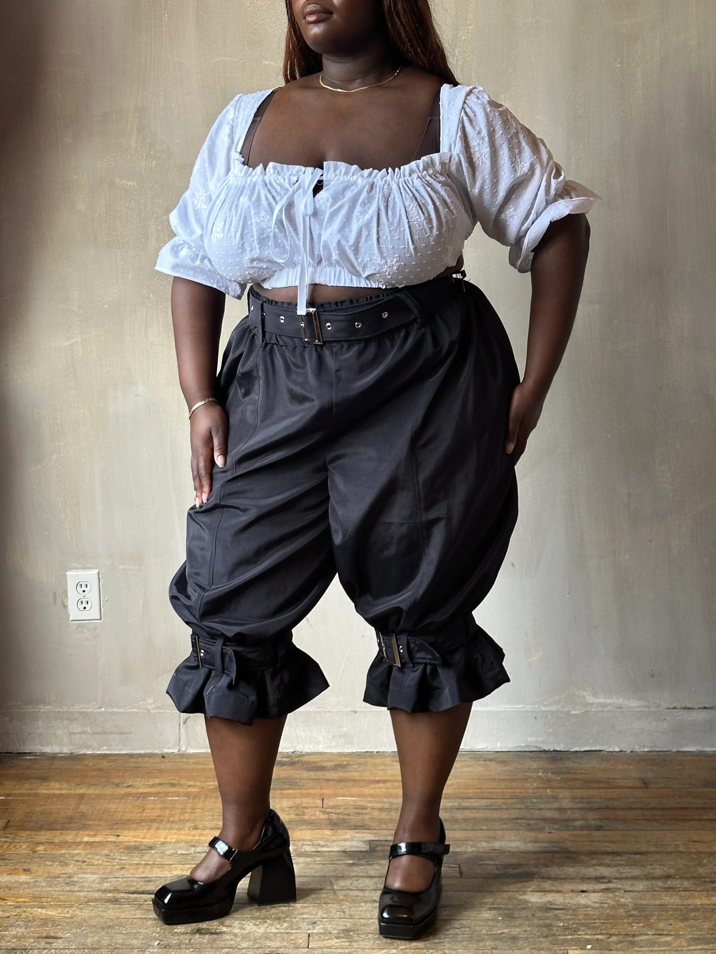 Sample Sale: "pirate bloomers" with Belt and Leg Straps in Black Twill Taffeta (Size V) - Image 4