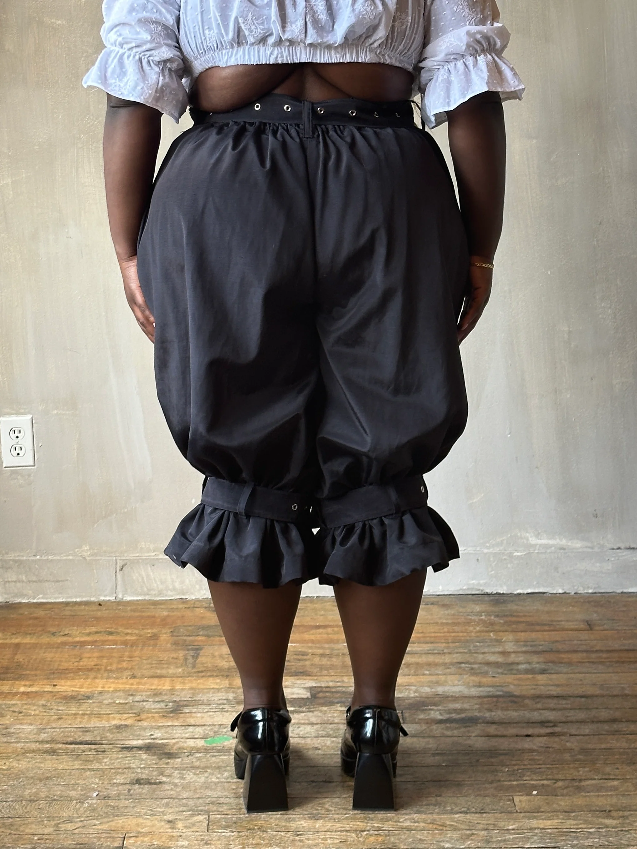 Sample Sale: "pirate bloomers" with Belt and Leg Straps in Black Twill Taffeta (Size V) - Image 6