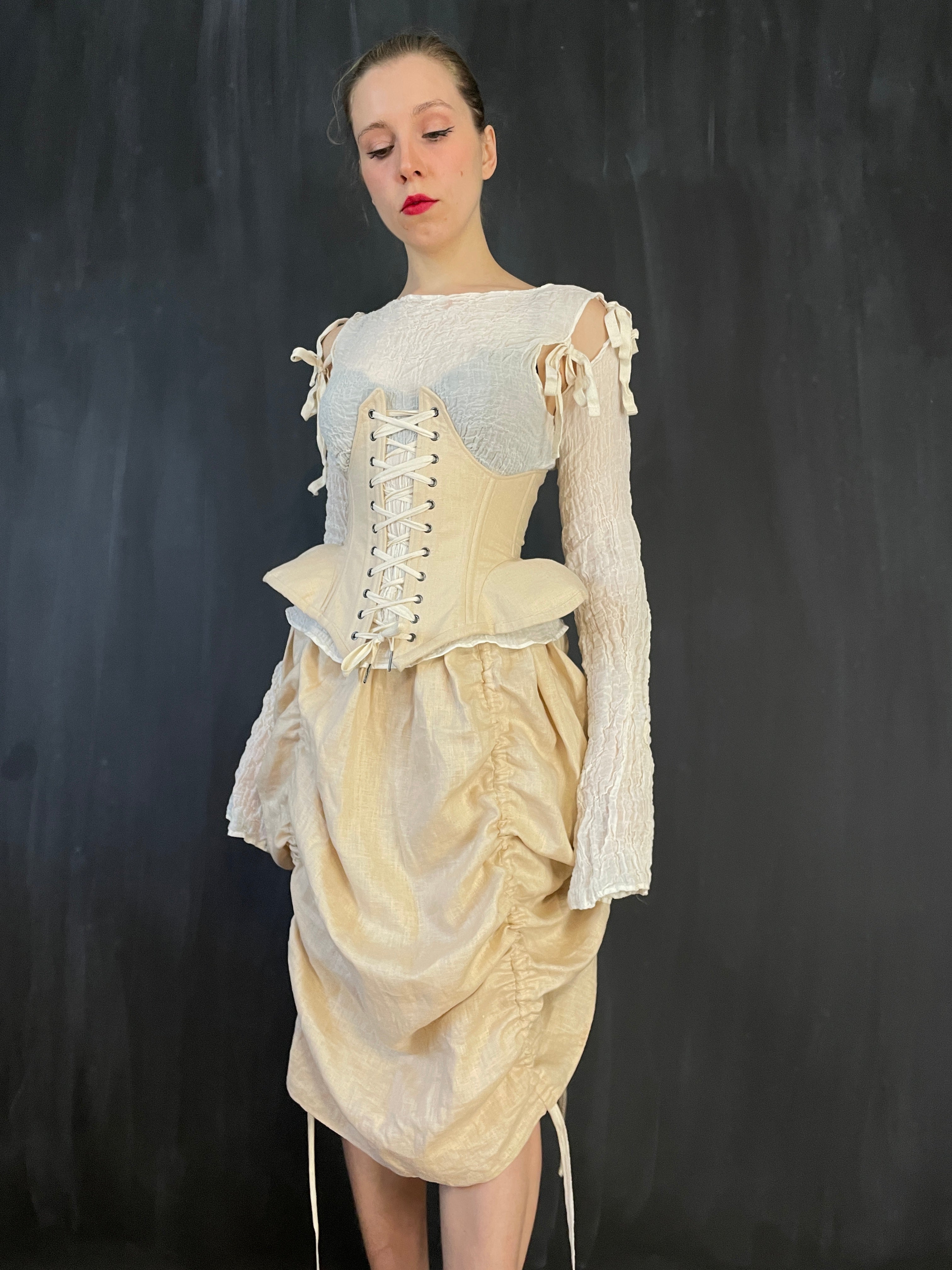 FW 2022: Underbust Pannier Corset in Champagne Linen - Image 3