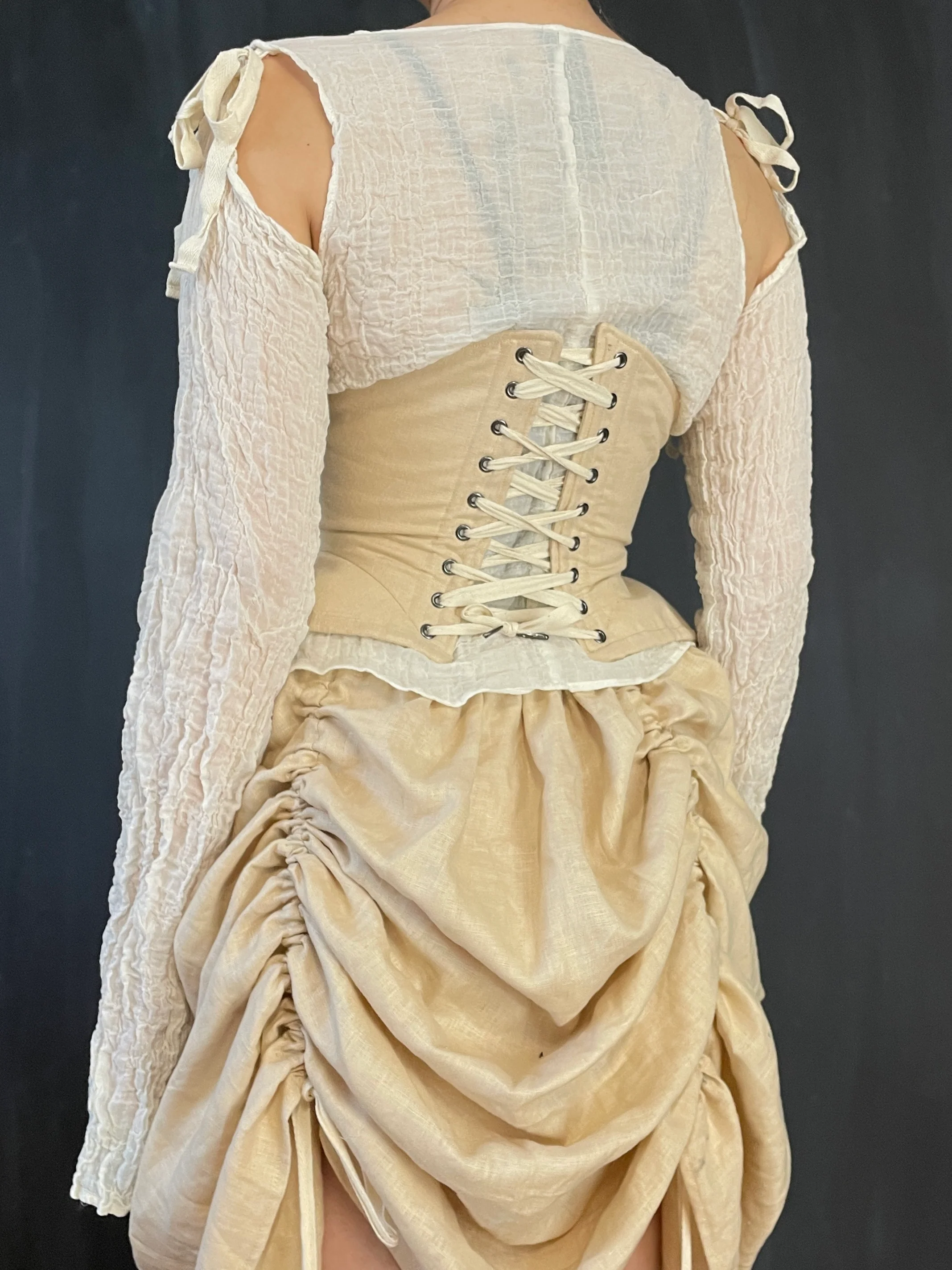 FW 2022: Underbust Pannier Corset in Champagne Linen - Image 5