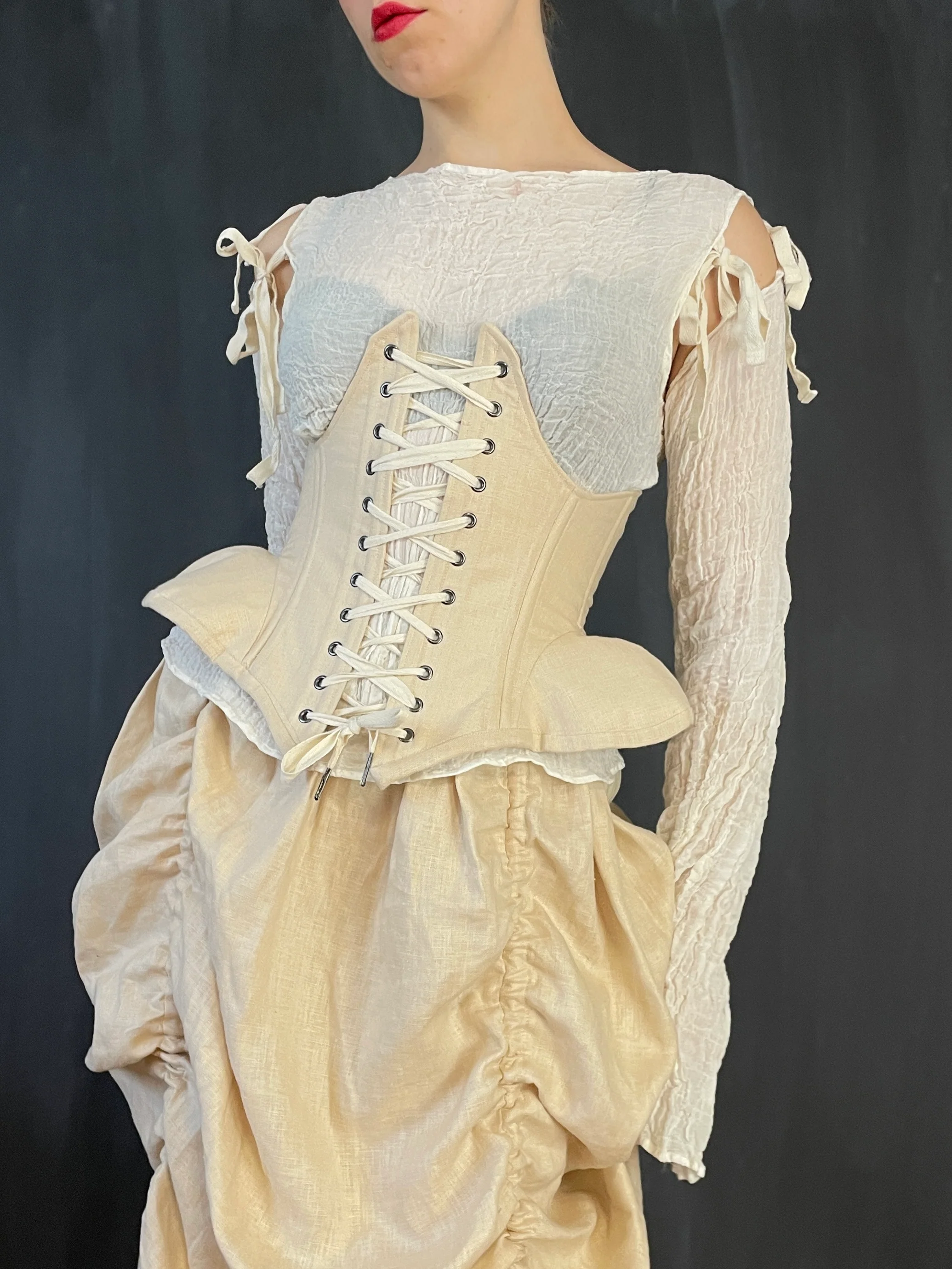 FW 2022: Underbust Pannier Corset in Champagne Linen - Image 6